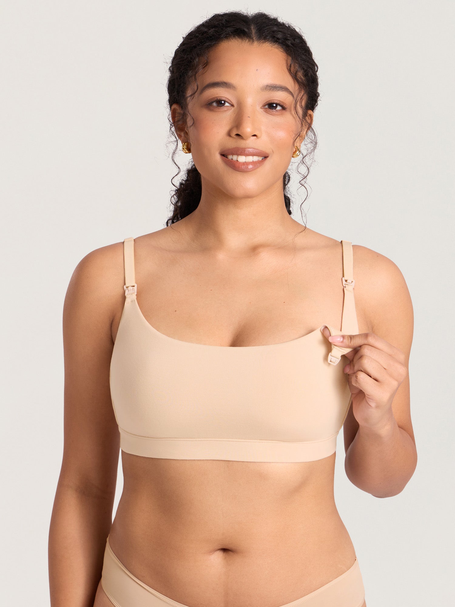 Cotton Scoop Neck Nursing Bralette Beige