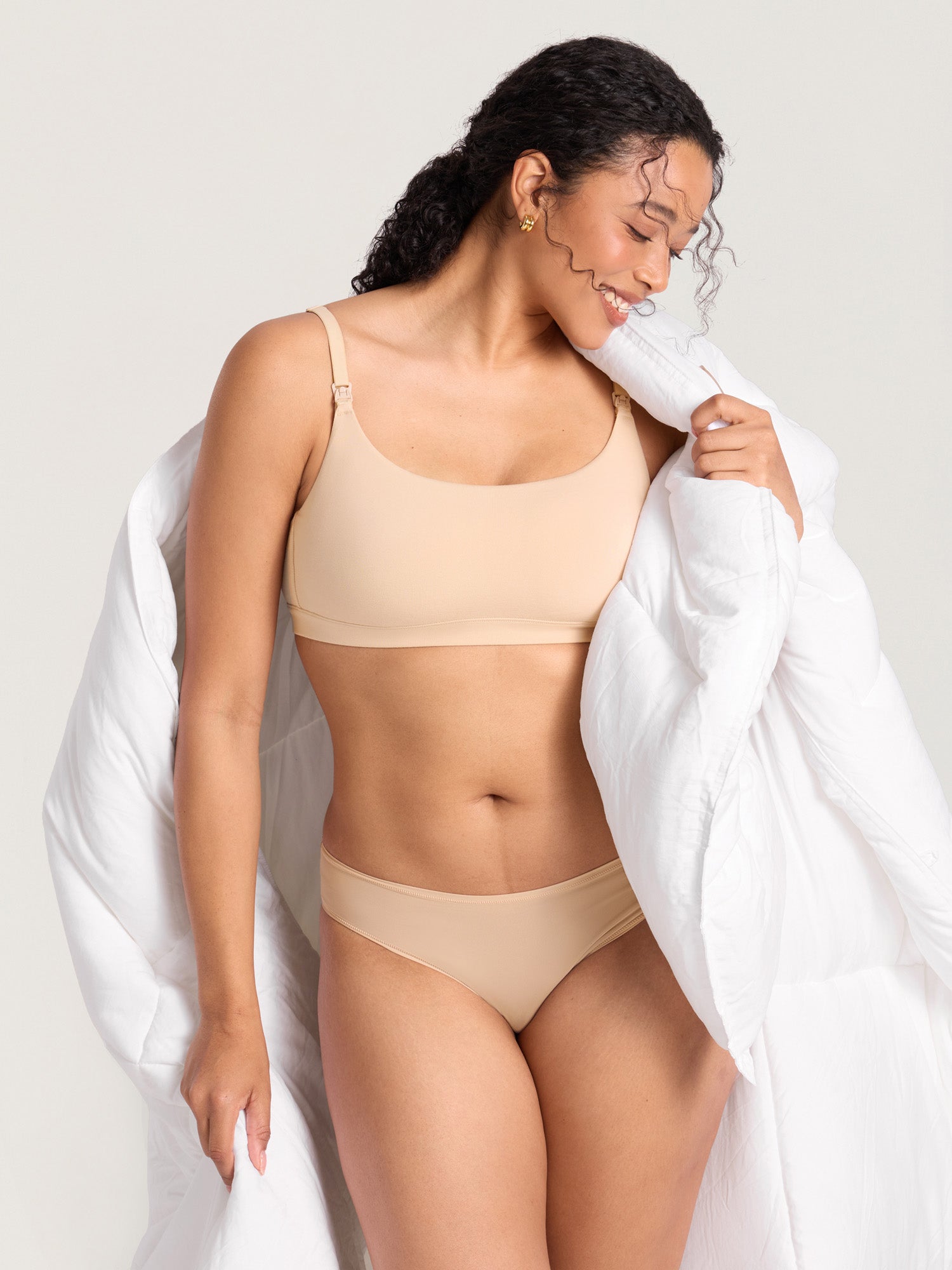 Cotton Scoop Neck Nursing Bralette Beige