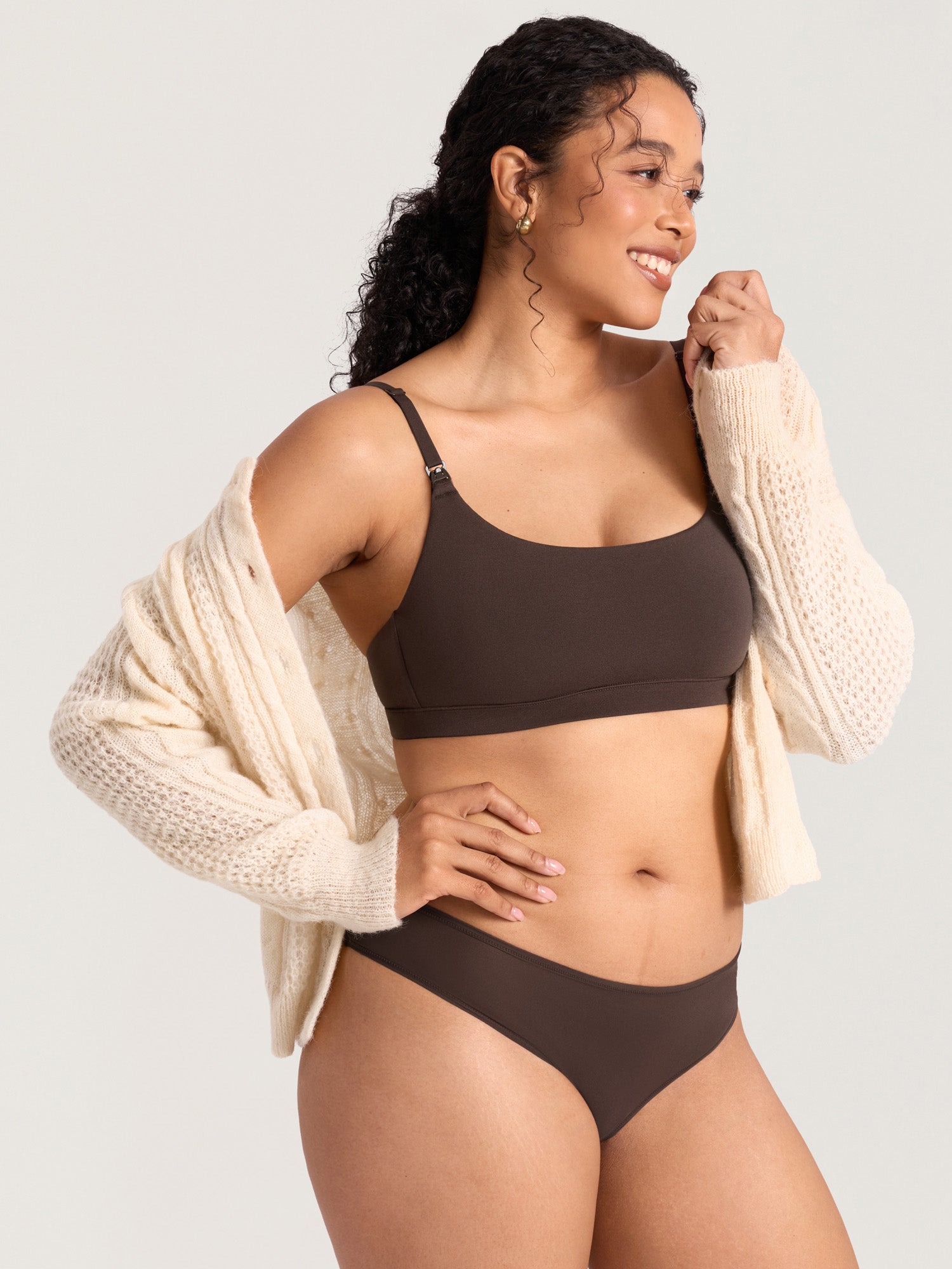 Cotton Scoop Neck Nursing Bralette Clay Brown