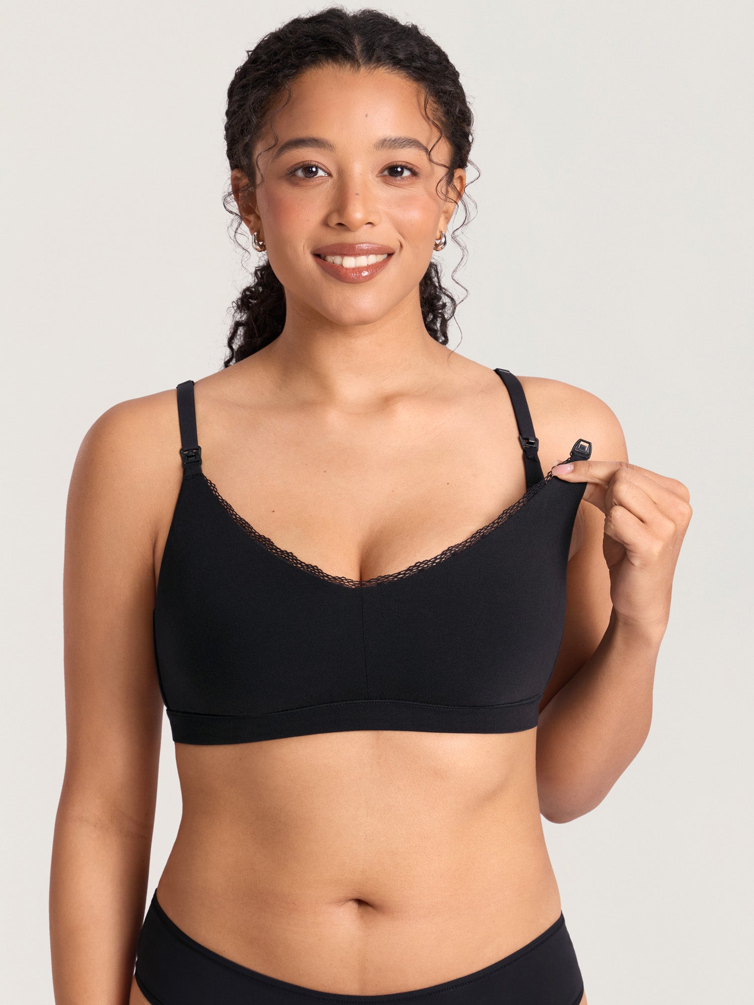 Cotton Lace Trim Nursing Bralette Black