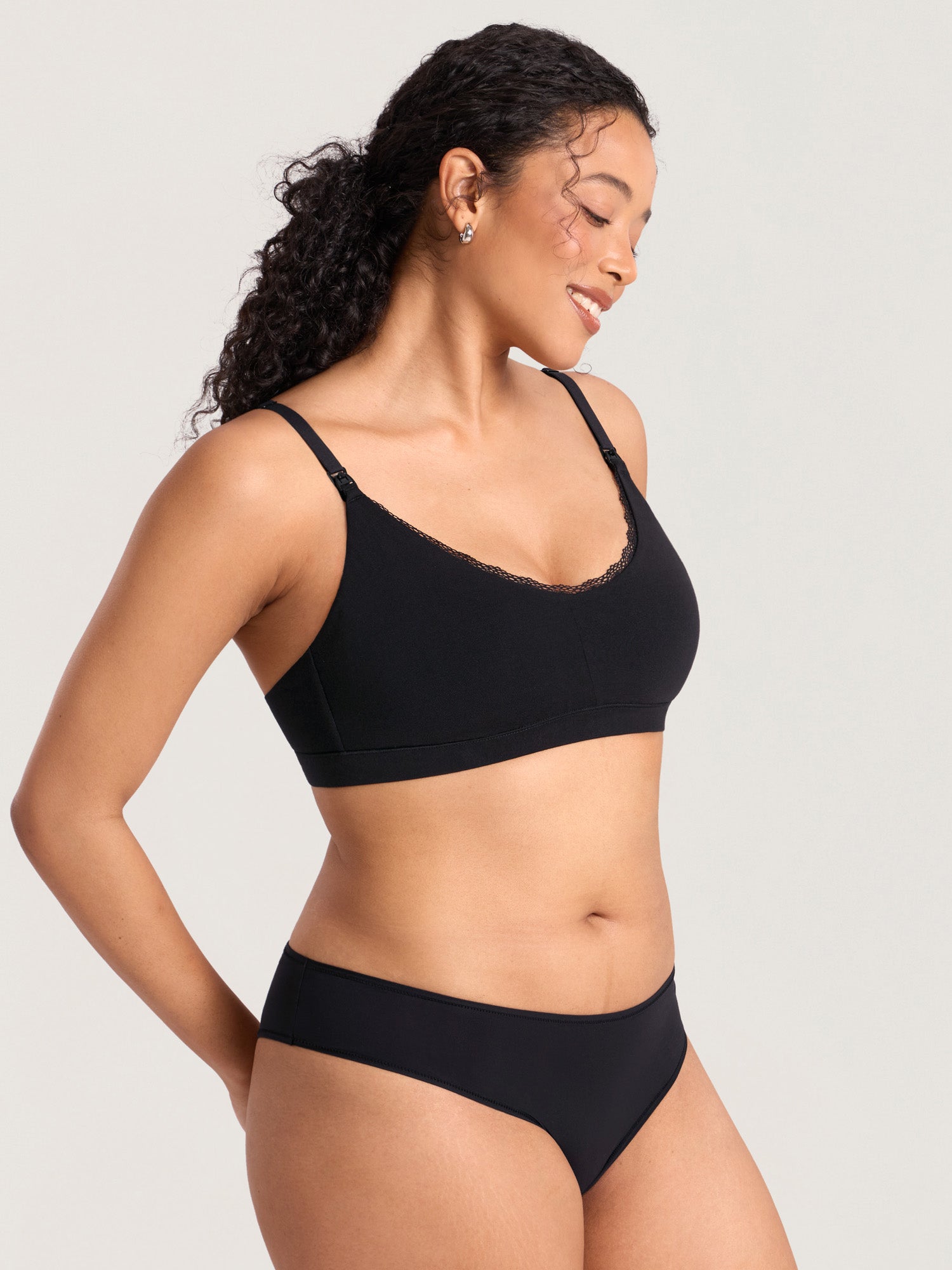 Cotton Lace Trim Nursing Bralette Black