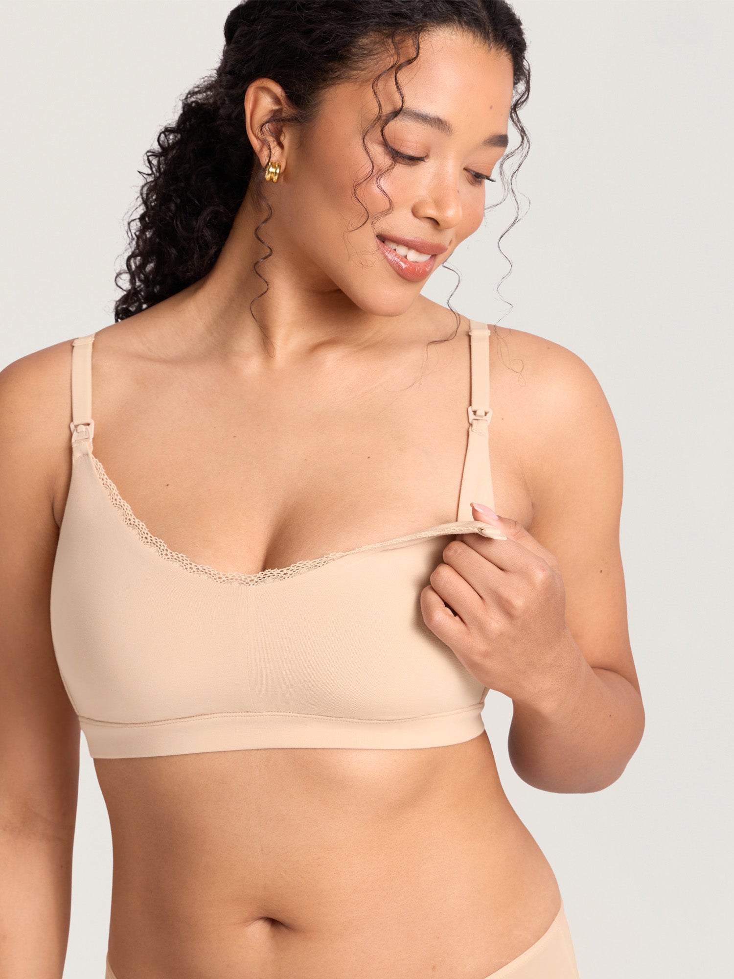 Cotton Lace Trim Nursing Bralette Beige