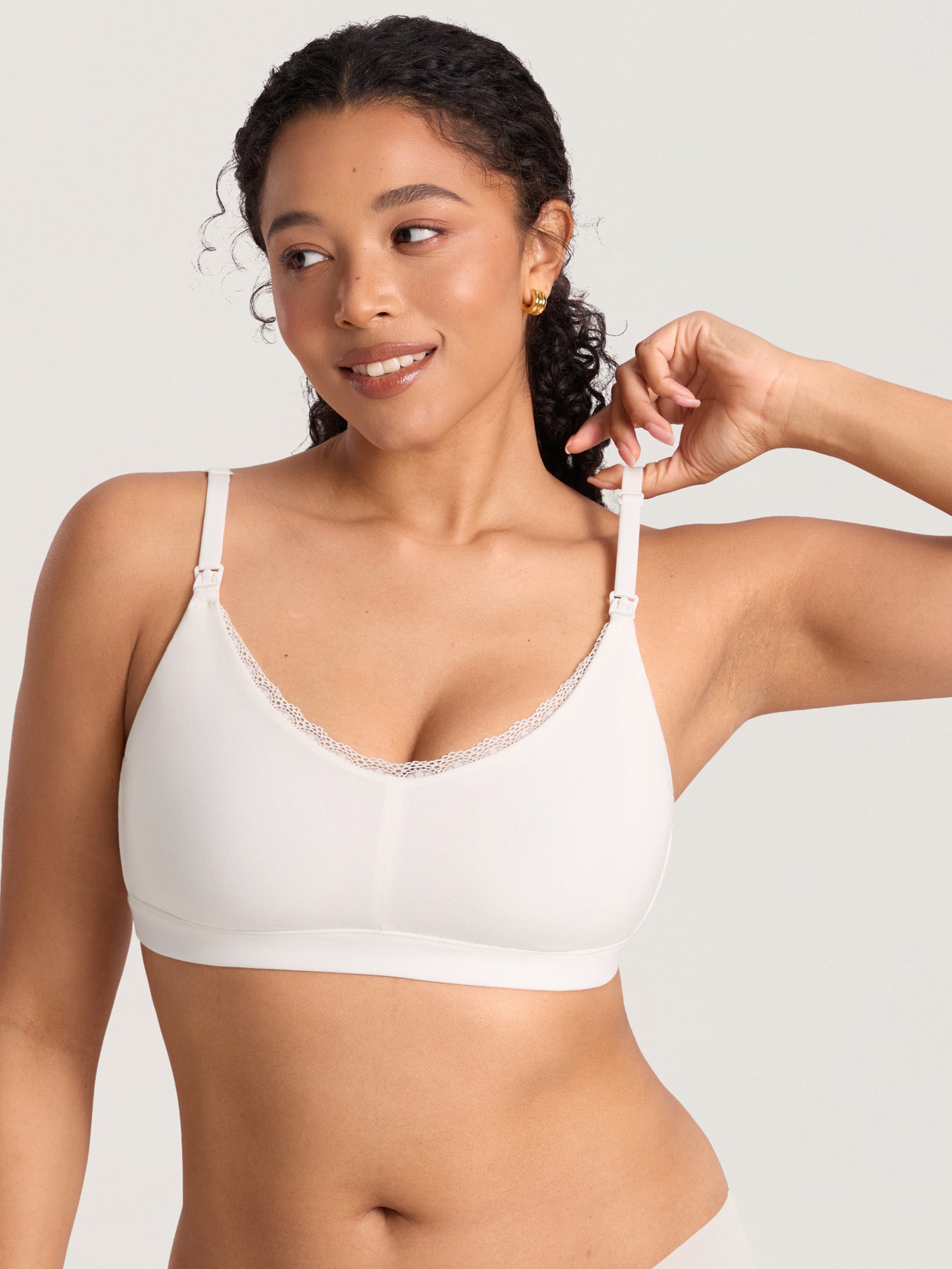 Cotton Lace Trim Nursing Bralette Iceland White