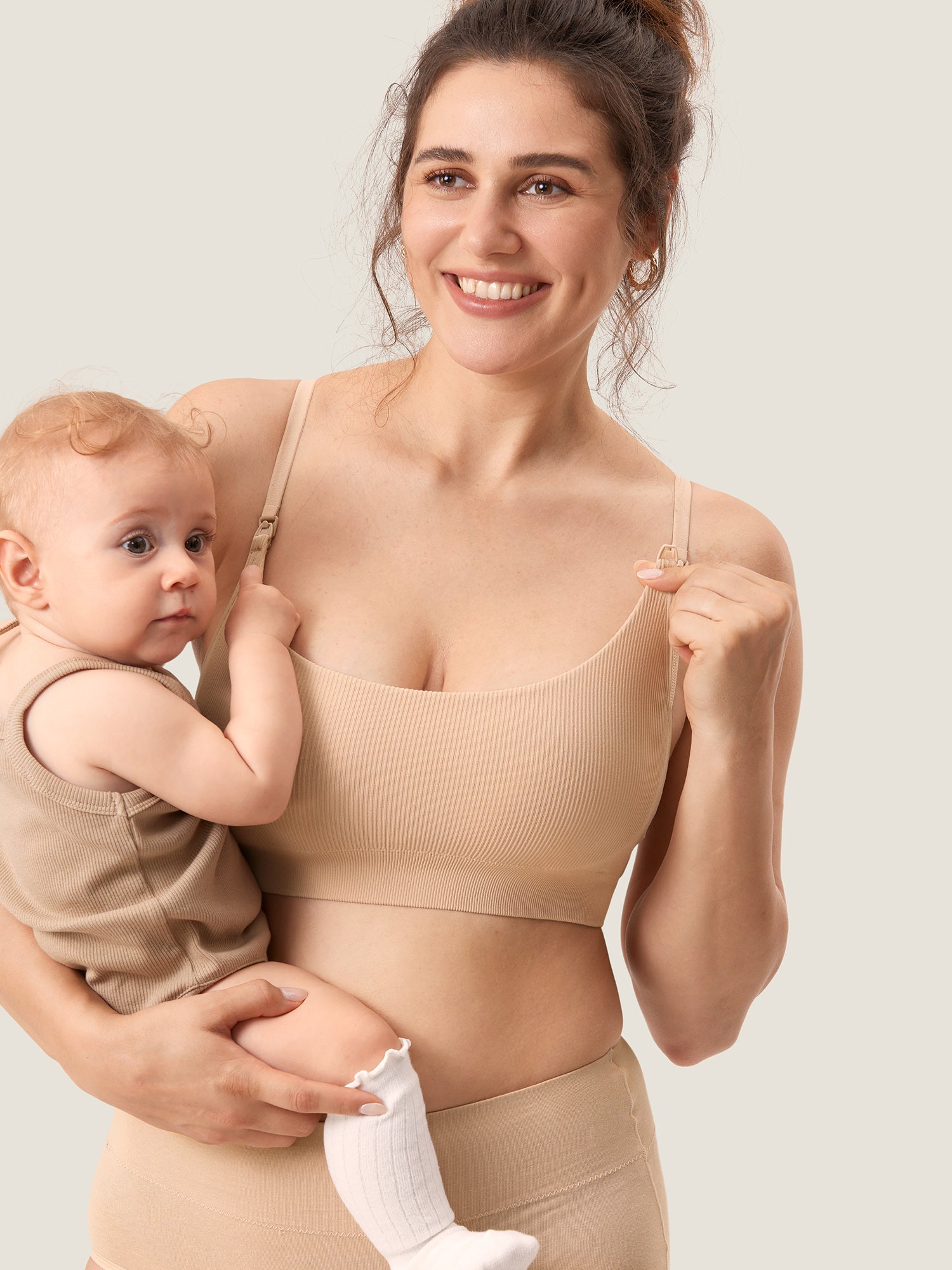 Ribbed Scoop Nursing Bralette Beige