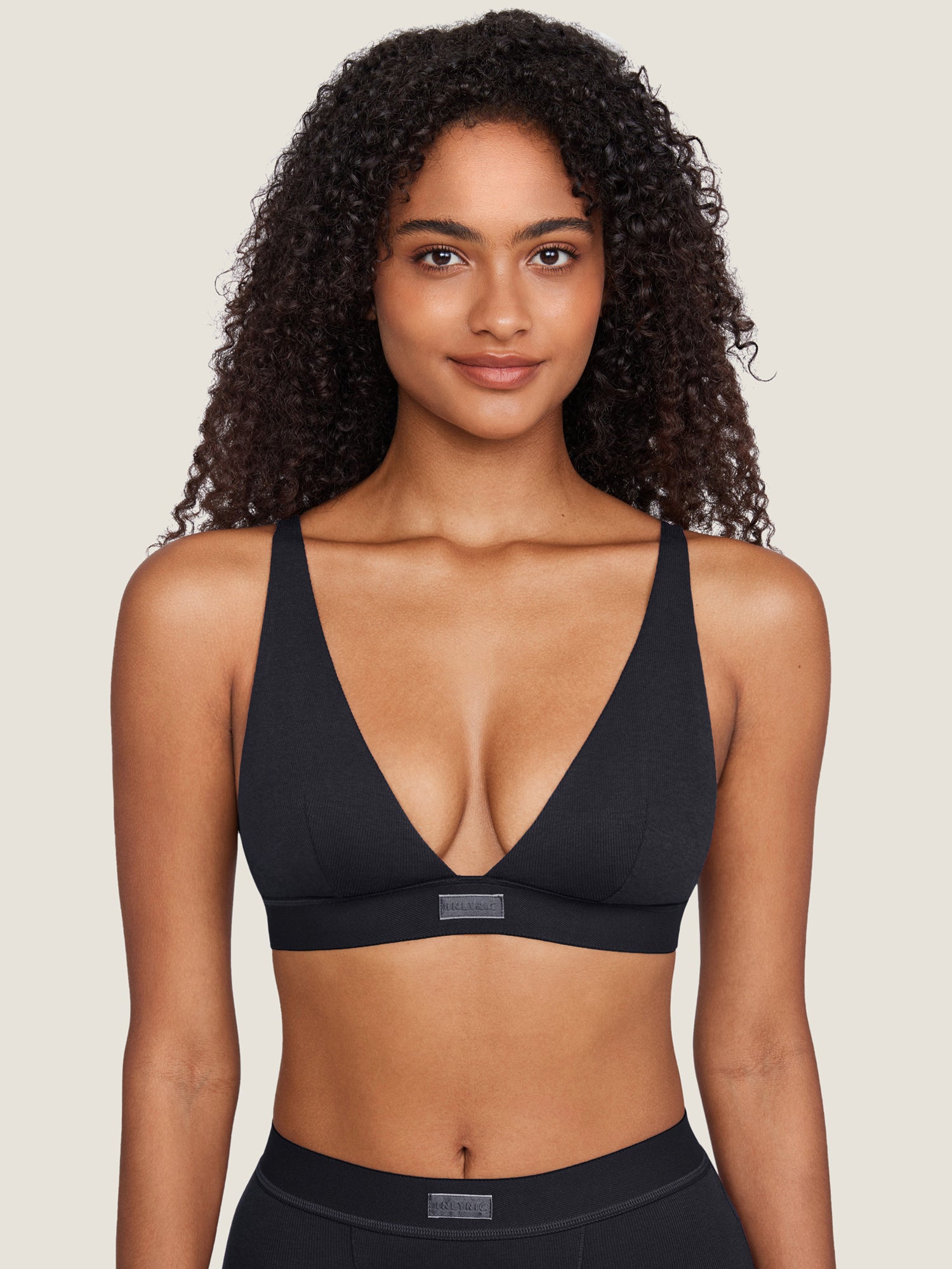 Cotton Ribbed Plunge Bralette Black