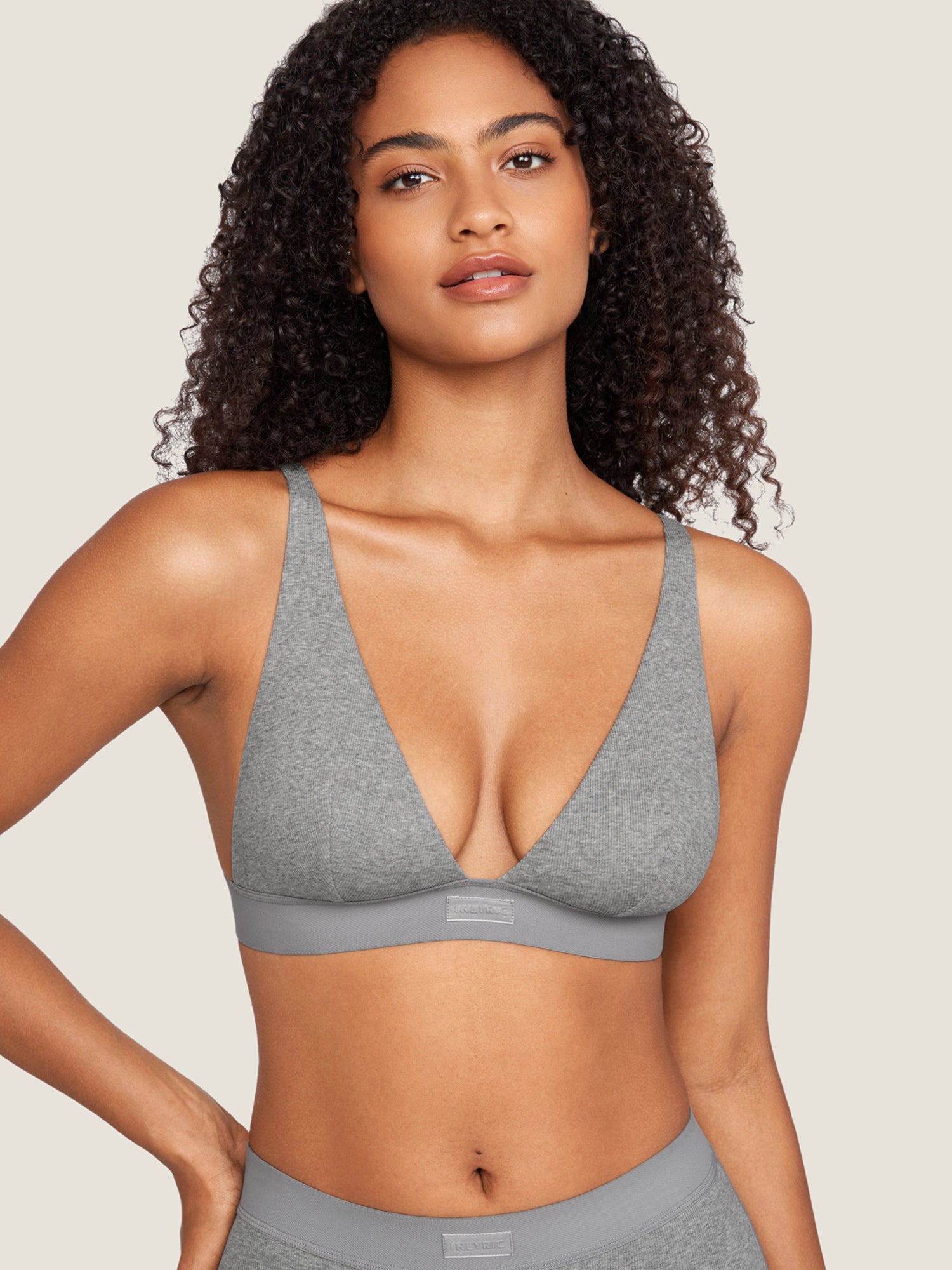 Cotton Ribbed Plunge Bralette Heather Carbon