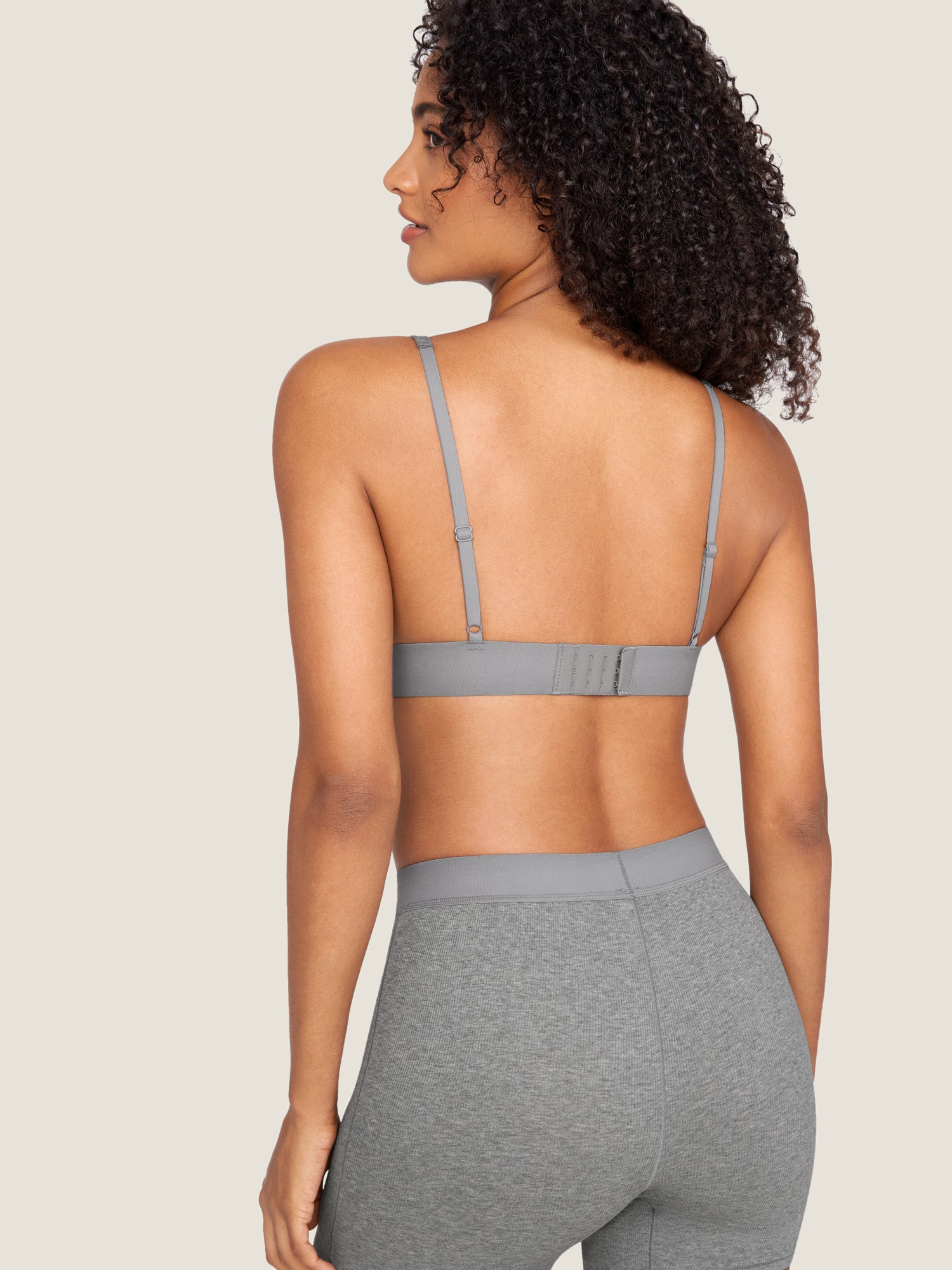 Cotton Ribbed Plunge Bralette Heather Carbon