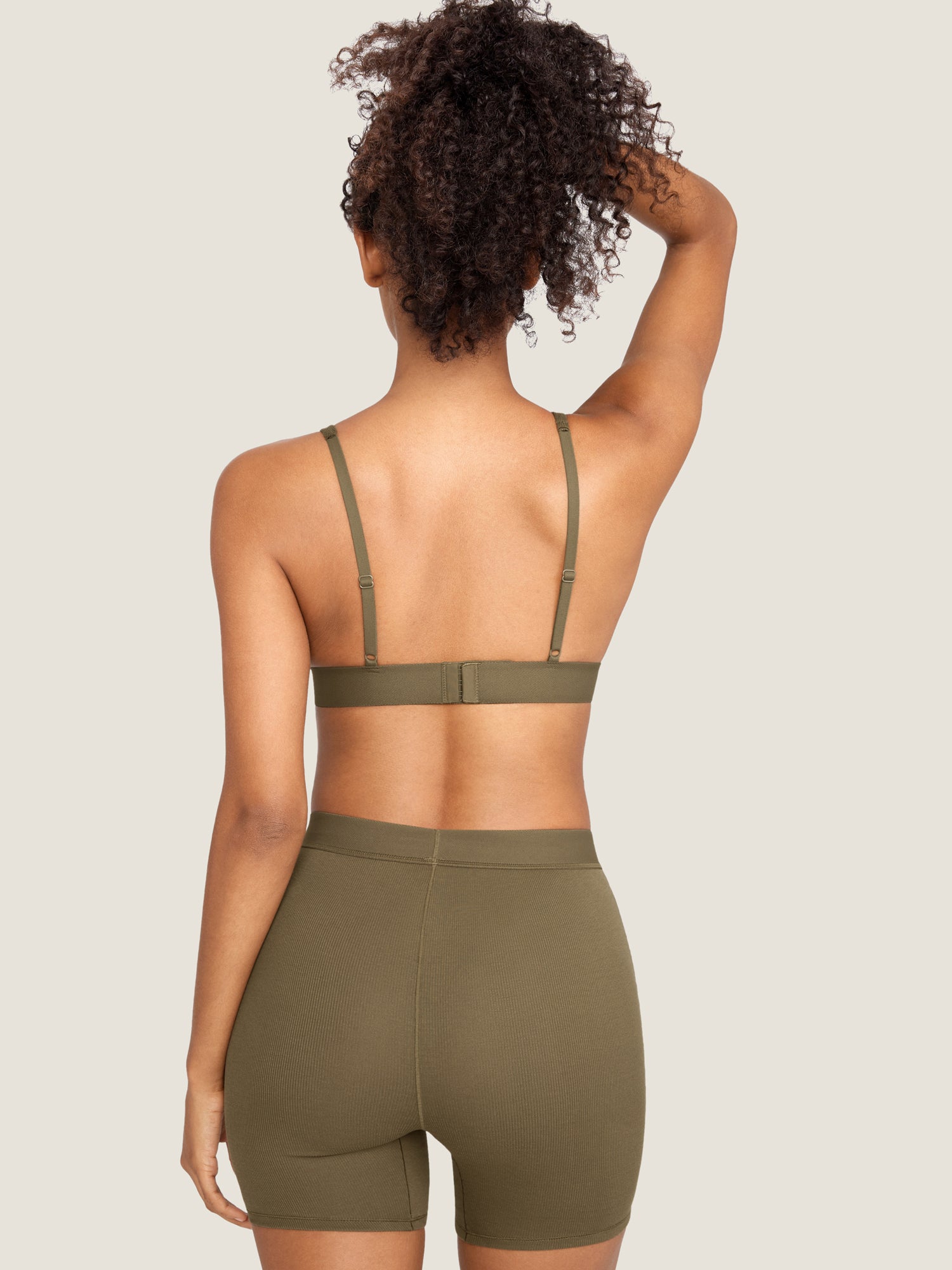 Cotton Ribbed Plunge Bralette Desert Olive