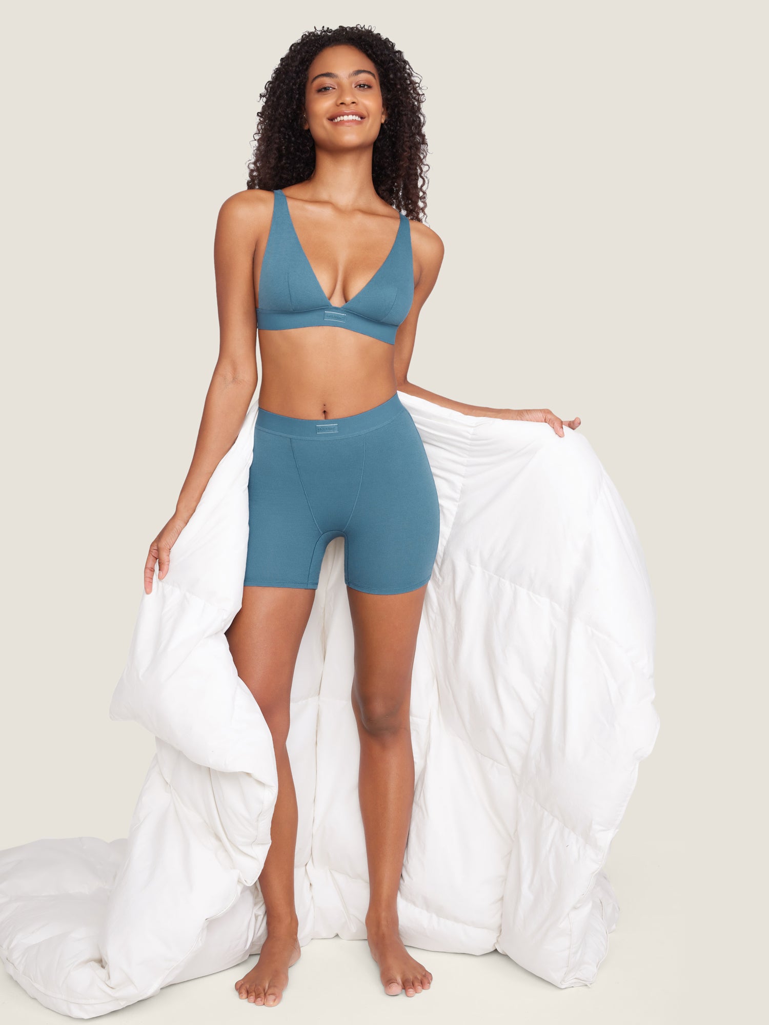 Cotton Ribbed Plunge Bralette Blue Ashes