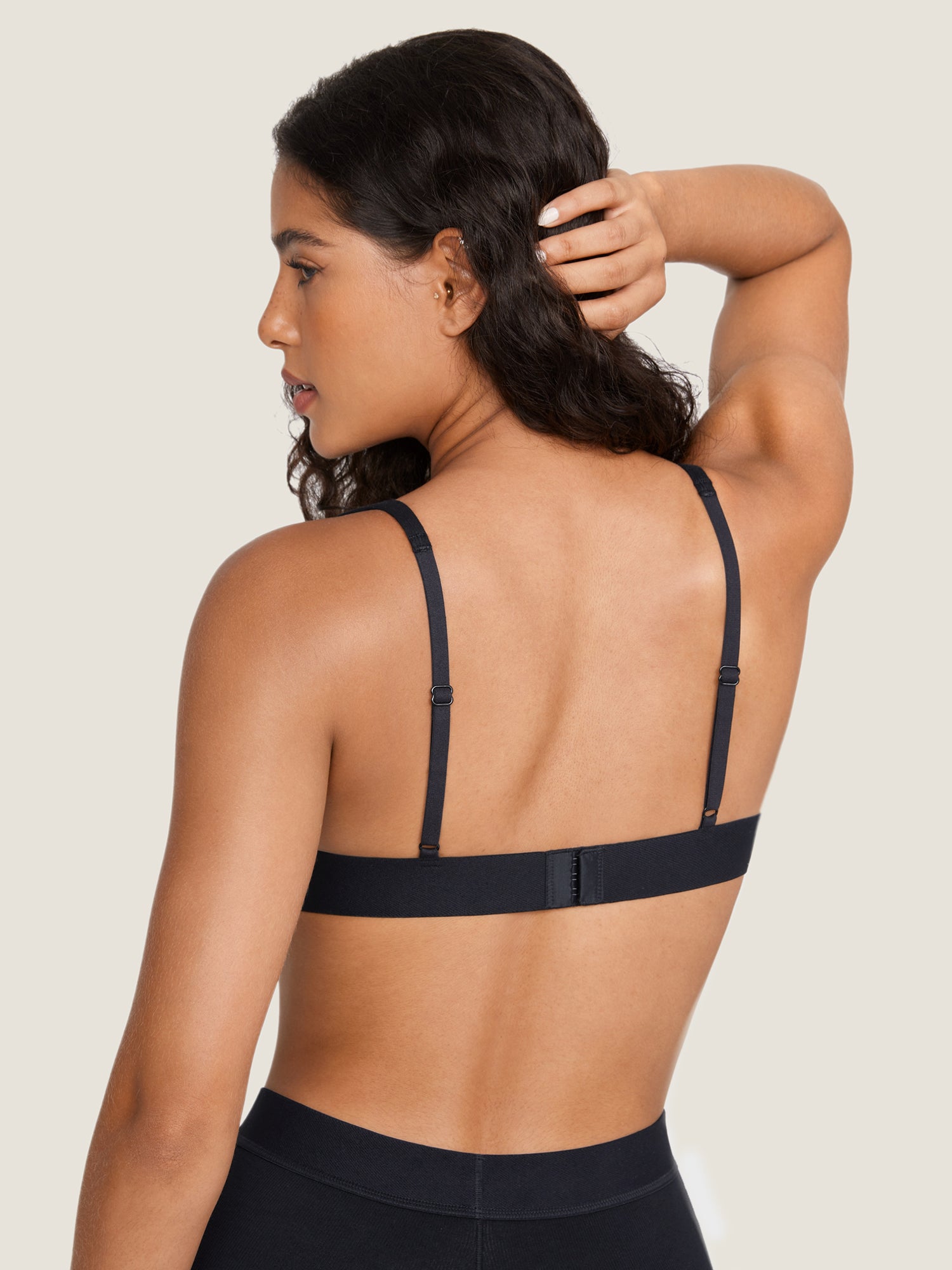 Cotton Ribbed Plunge Bralette Black