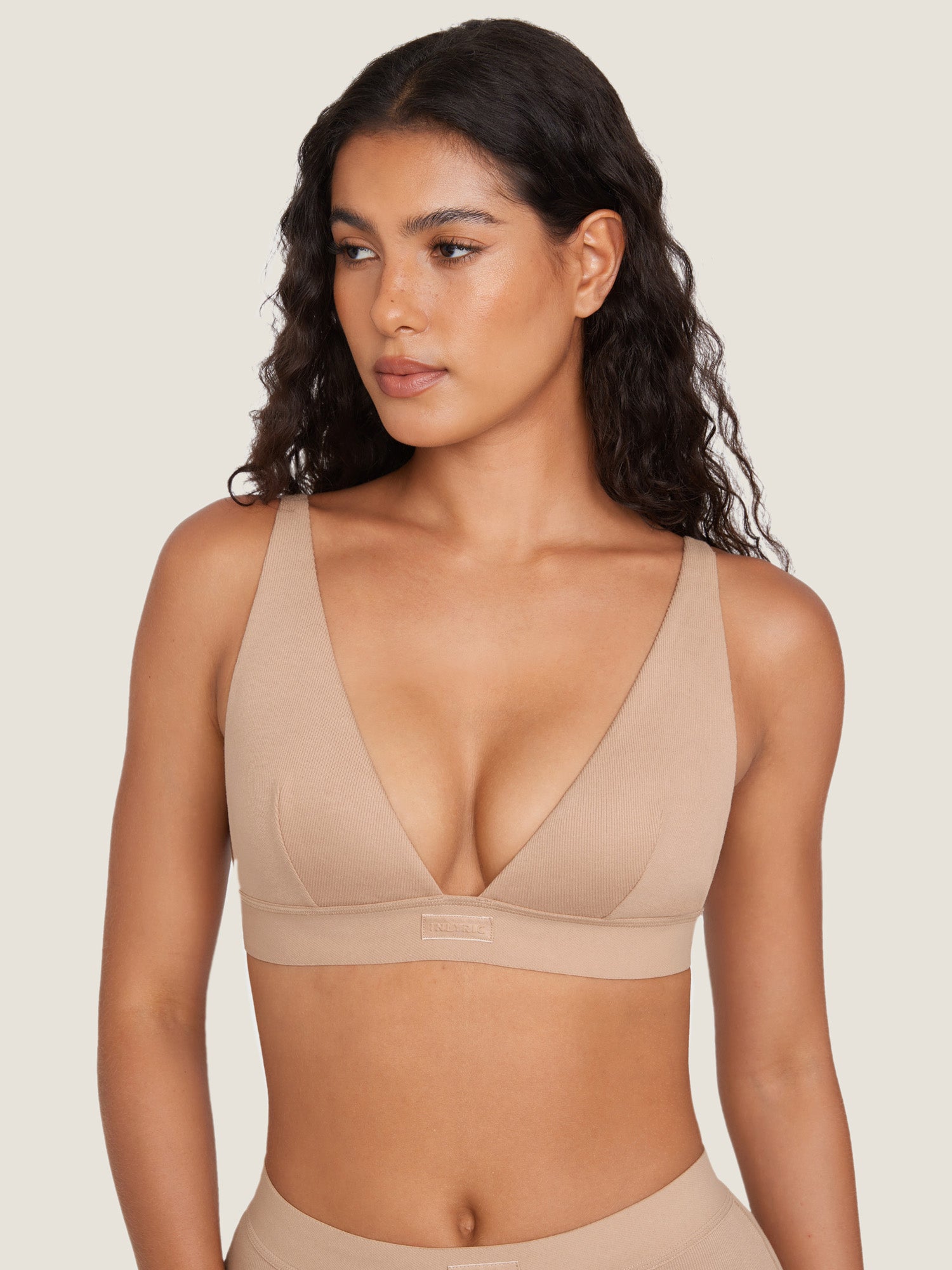 Cotton Ribbed Plunge Bralette Natural