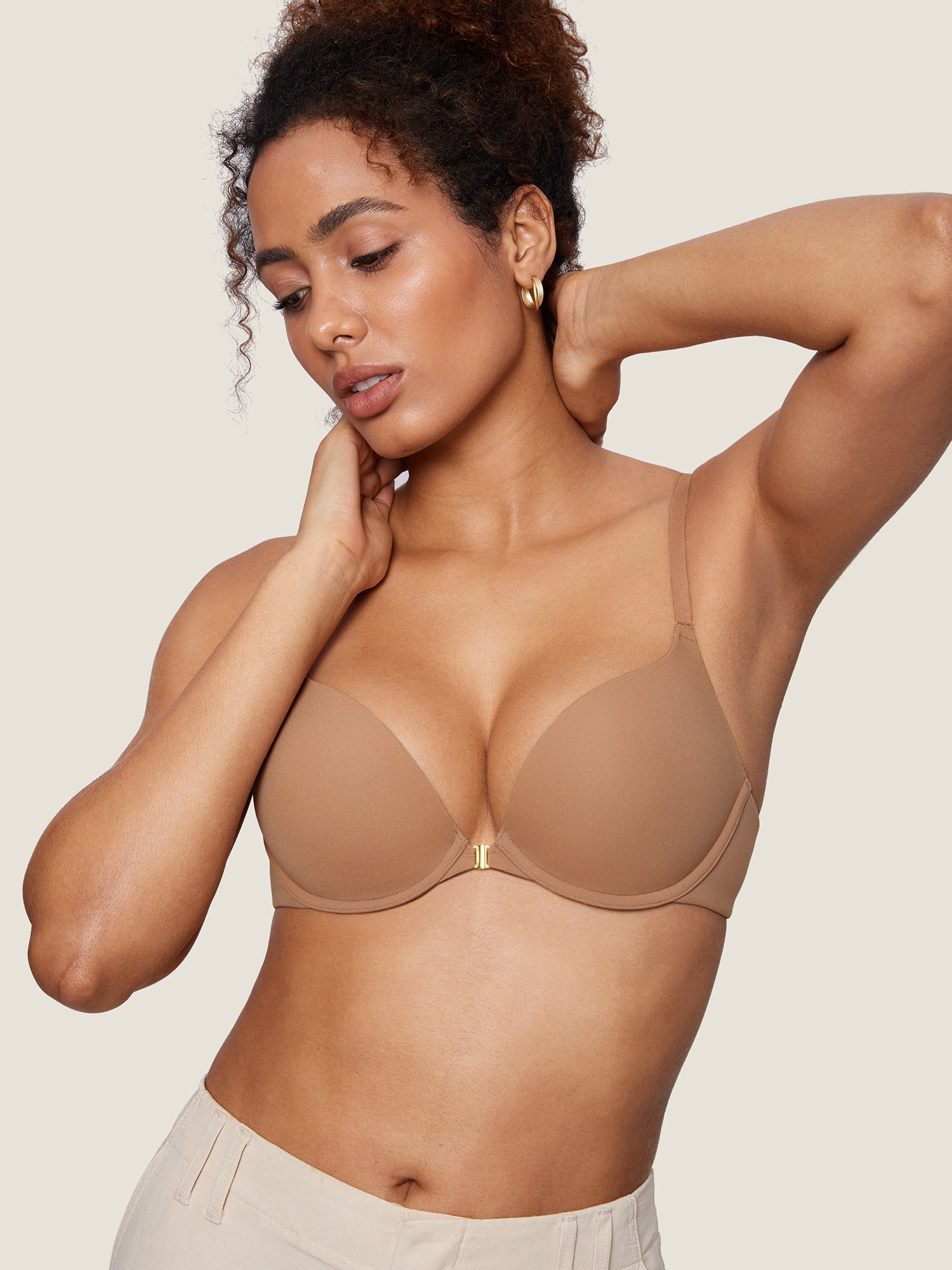 Inbarely® Front Closure T-shirt Bra Gravel Beige