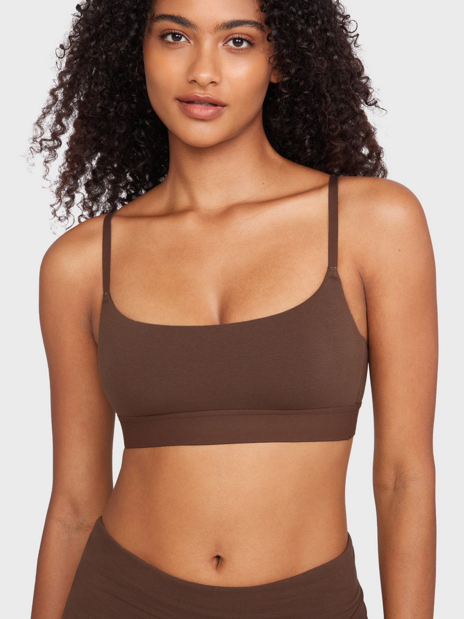 Basic Cotton Scoop Bralette Coffee Brown