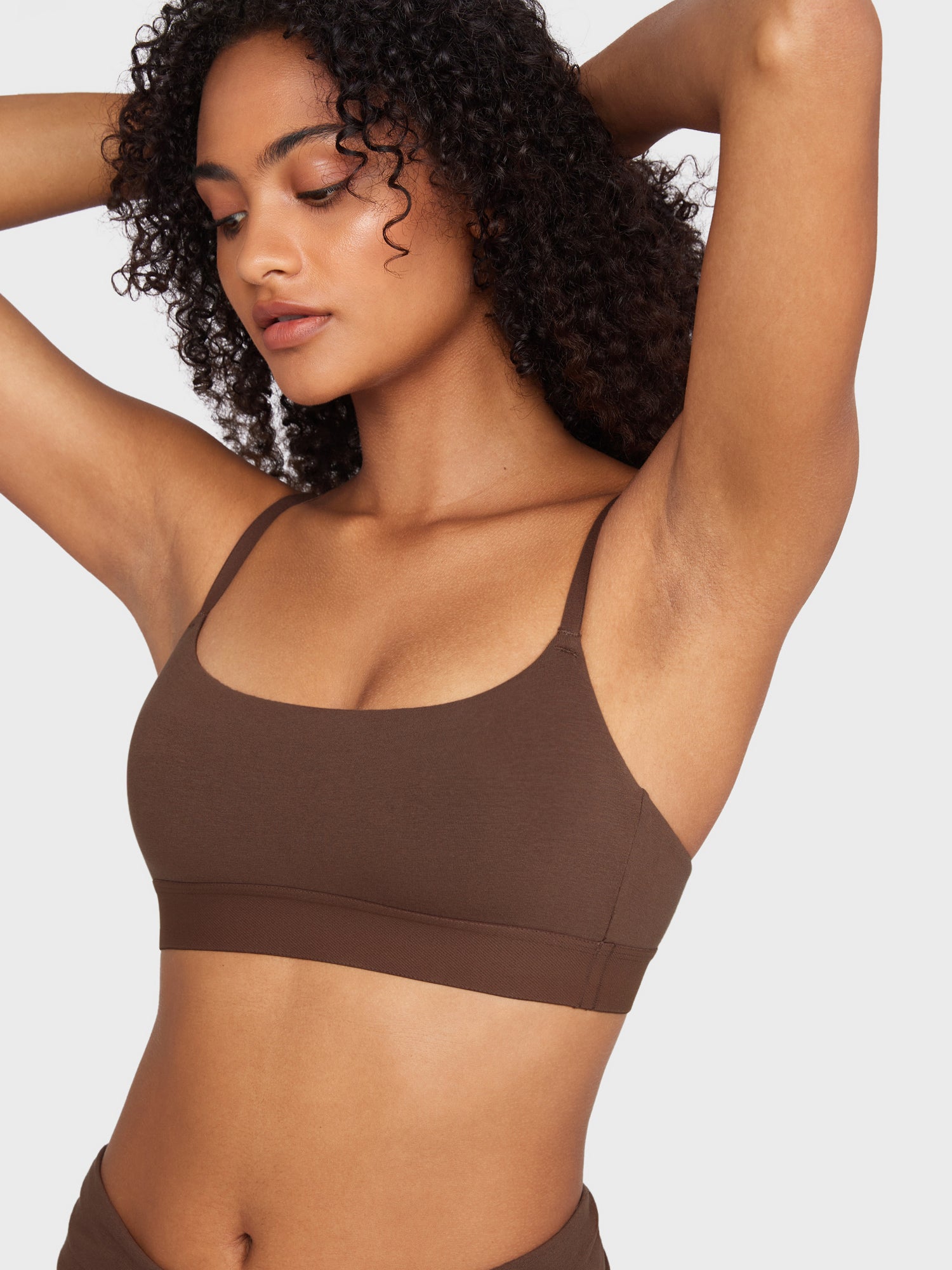 Basic Cotton Scoop Bralette Coffee Brown