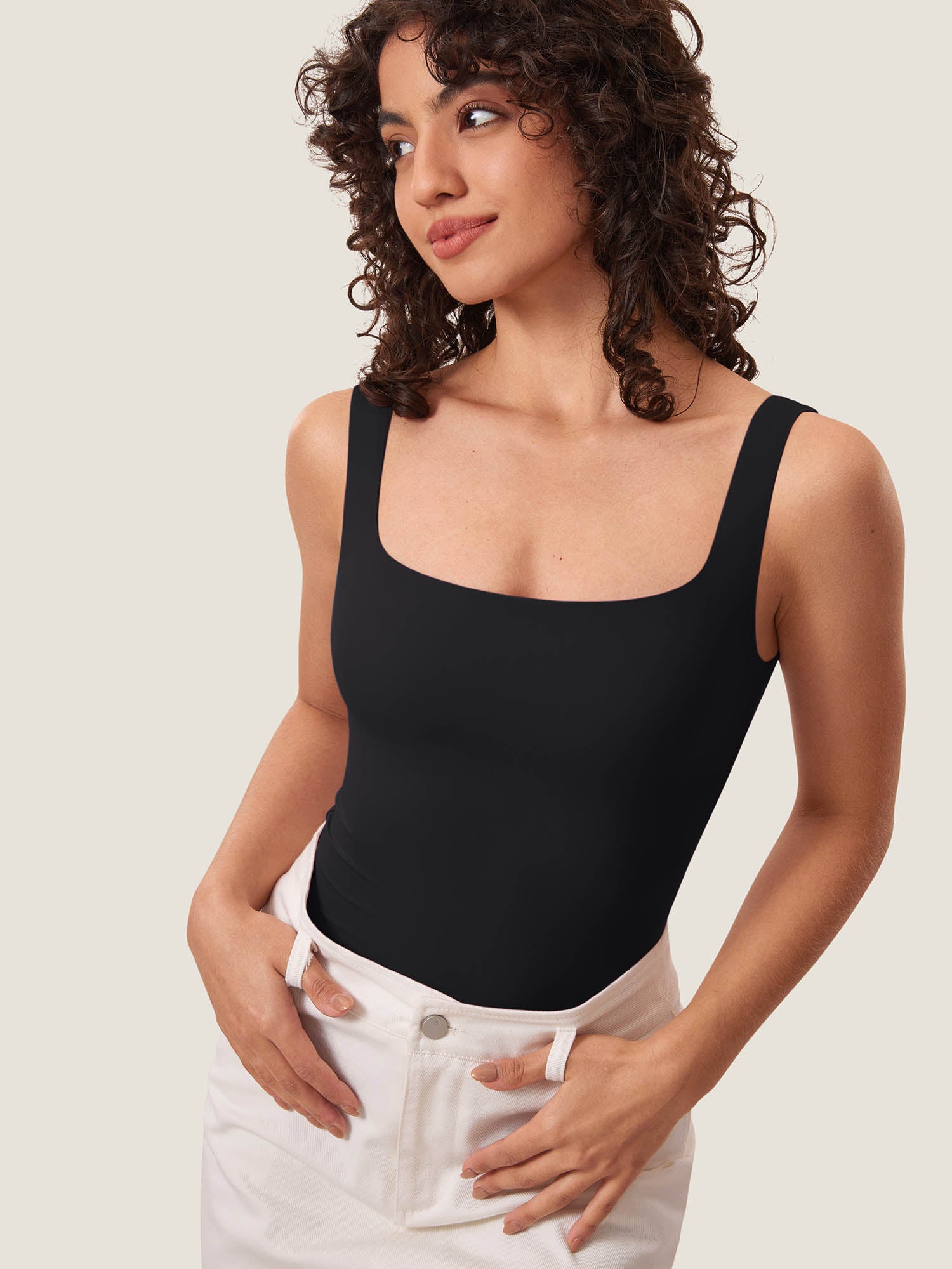 InBarely® Square Neck Sleeveless Bodysuit Black