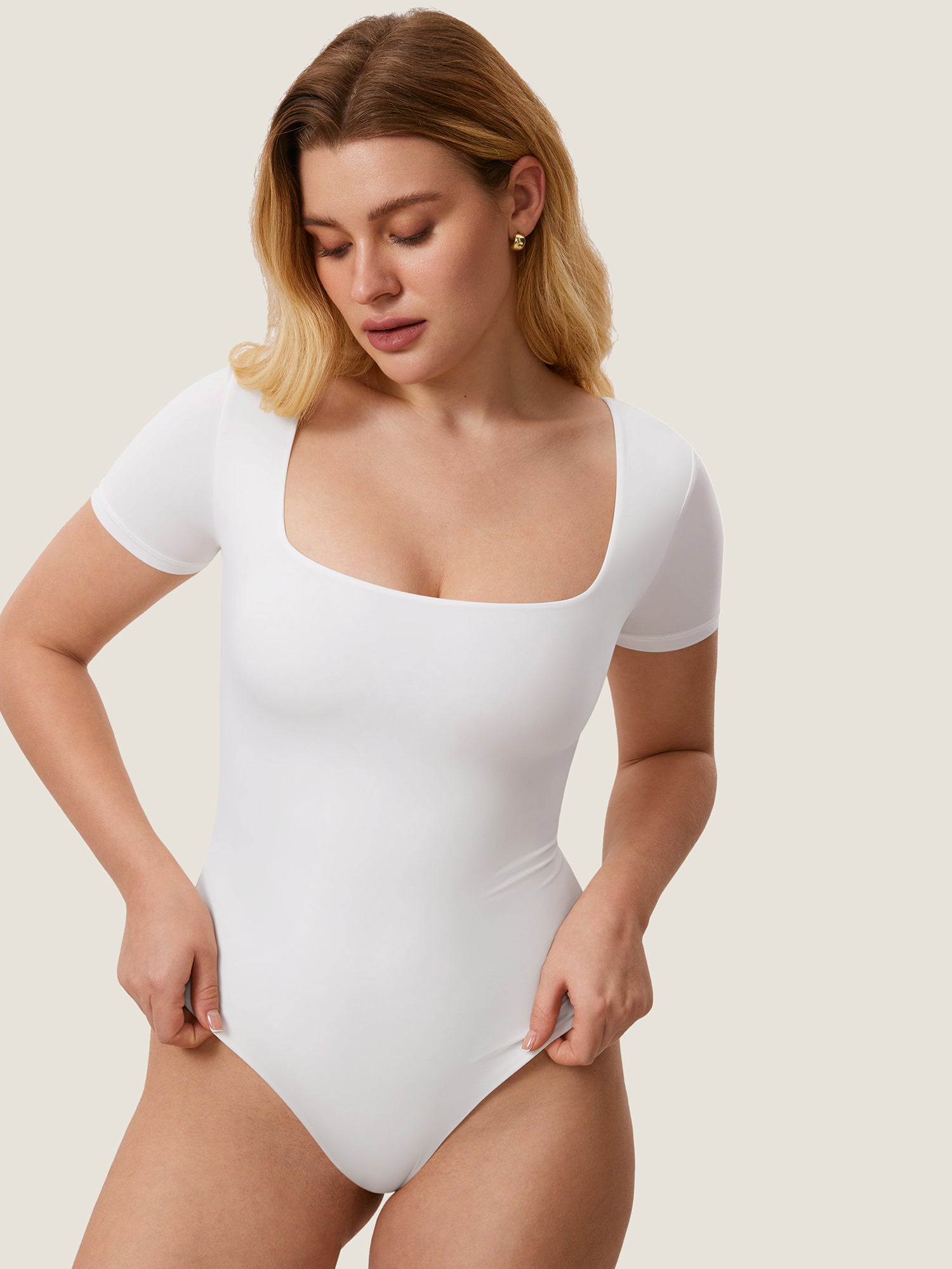 Inbarely® Square Neck Short Sleeve Bodysuit White