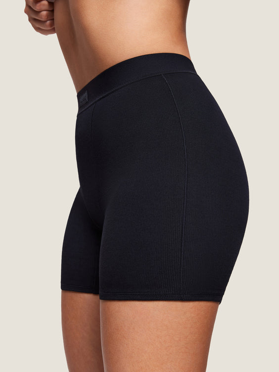 Cotton Rib High Waisted Boxer Shorts Black