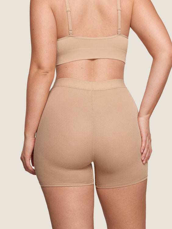 Cotton Rib High Waisted Boxer Shorts Natural