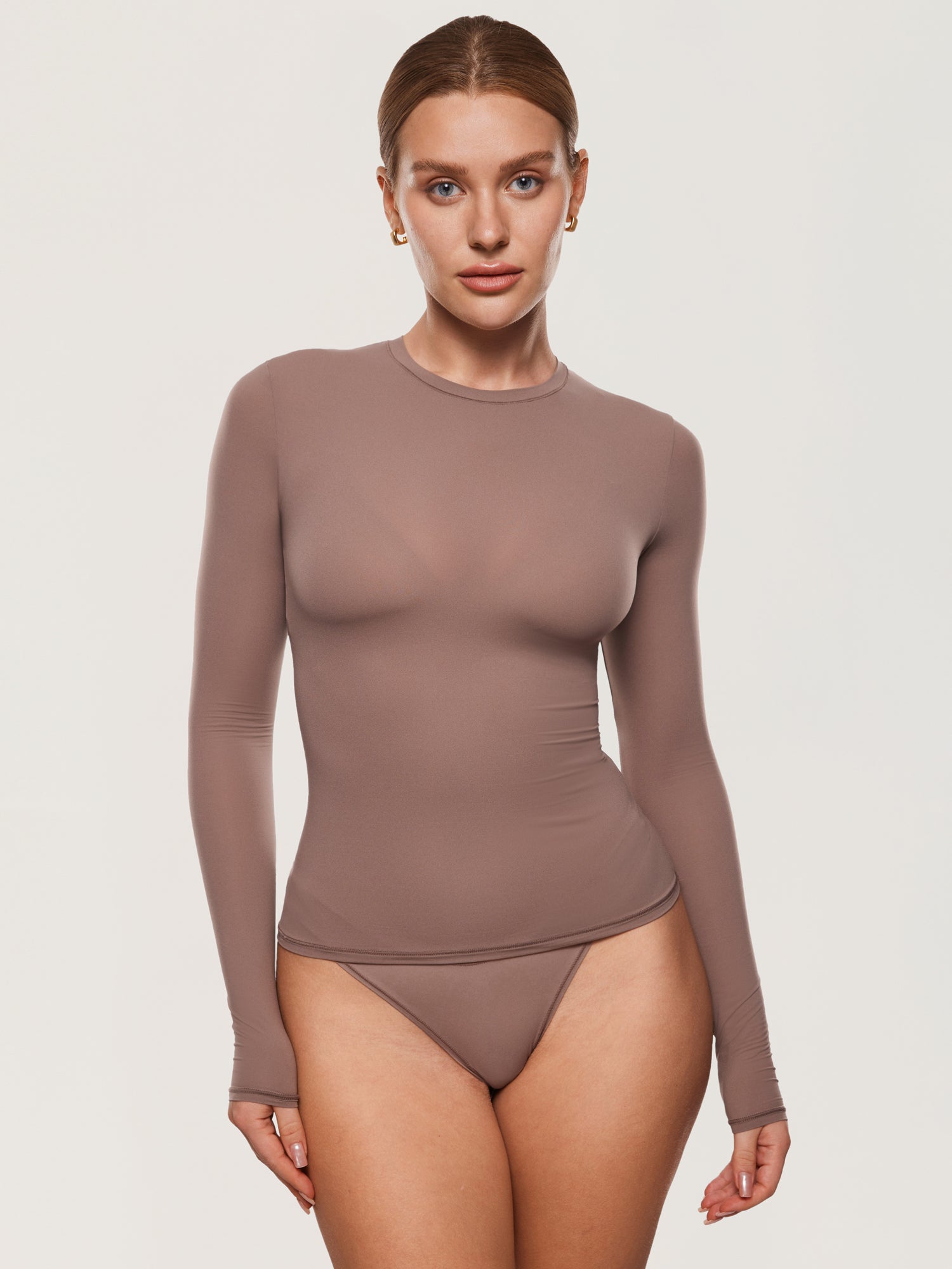 Inbarely® Soft Basic Long Sleeve Tees Brown Purple
