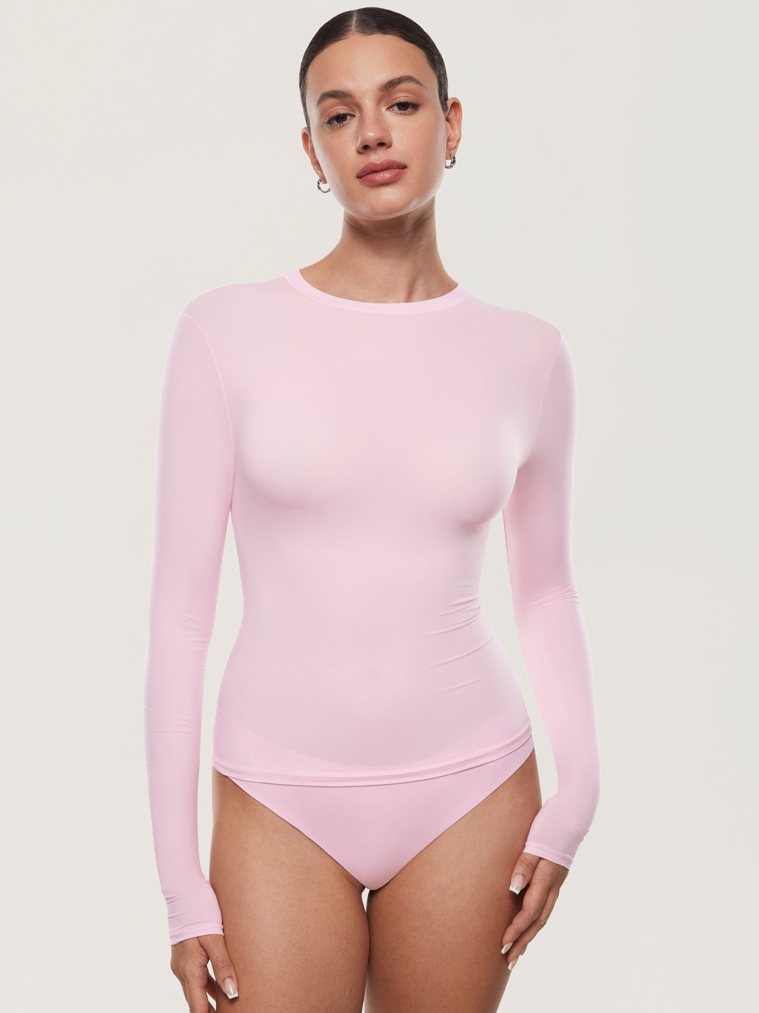Inbarely® Soft Basic Long Sleeve Tees Sweet Pink