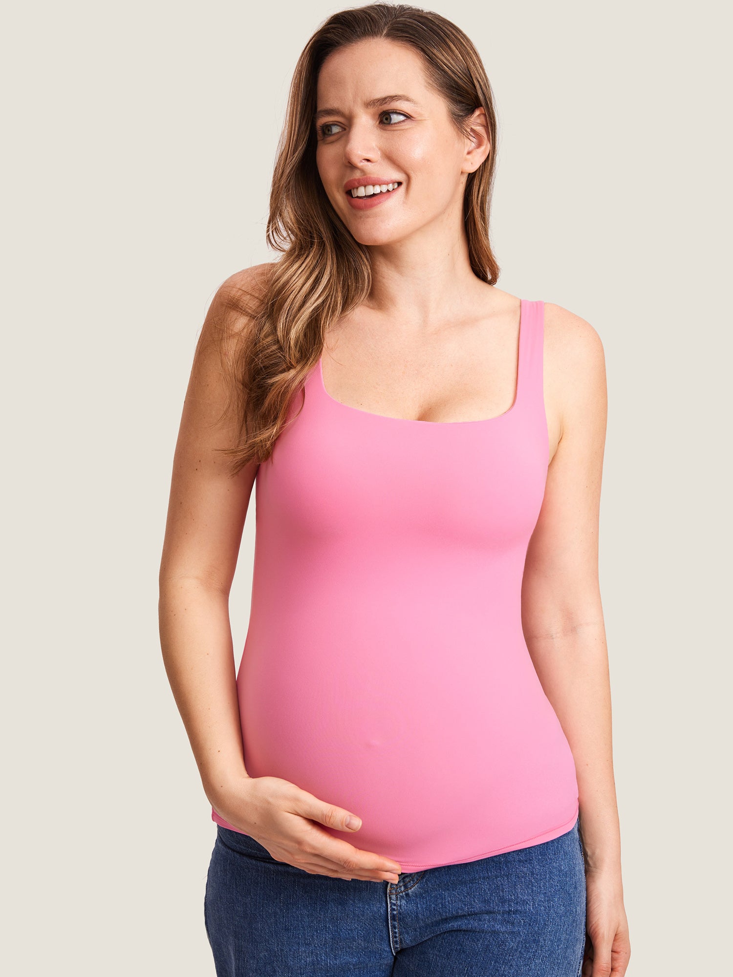 Inbarely® Square Neck Maternity Tank Top Crabapple Pink