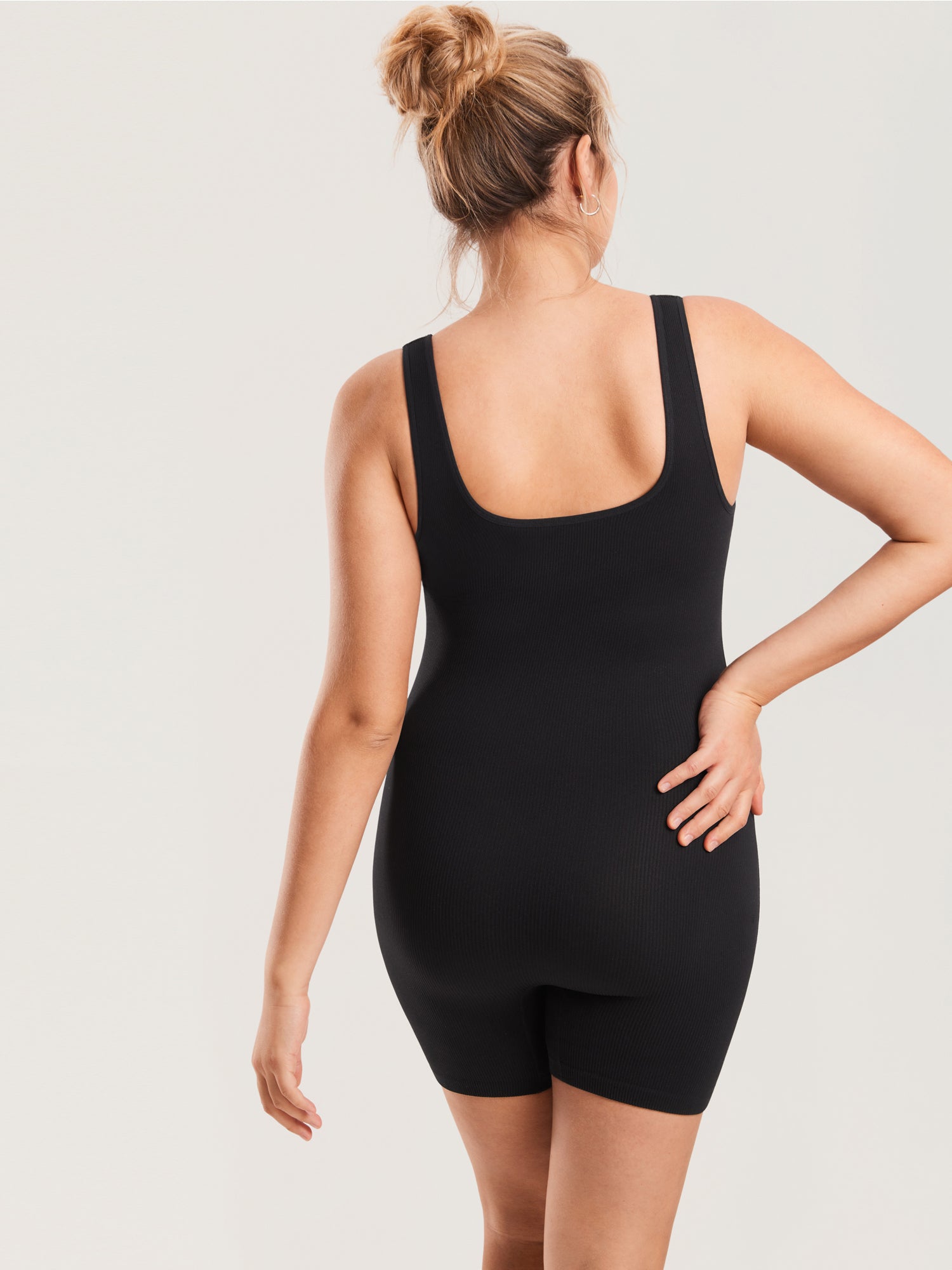 Ribbed Square Neck Maternity Romper Black