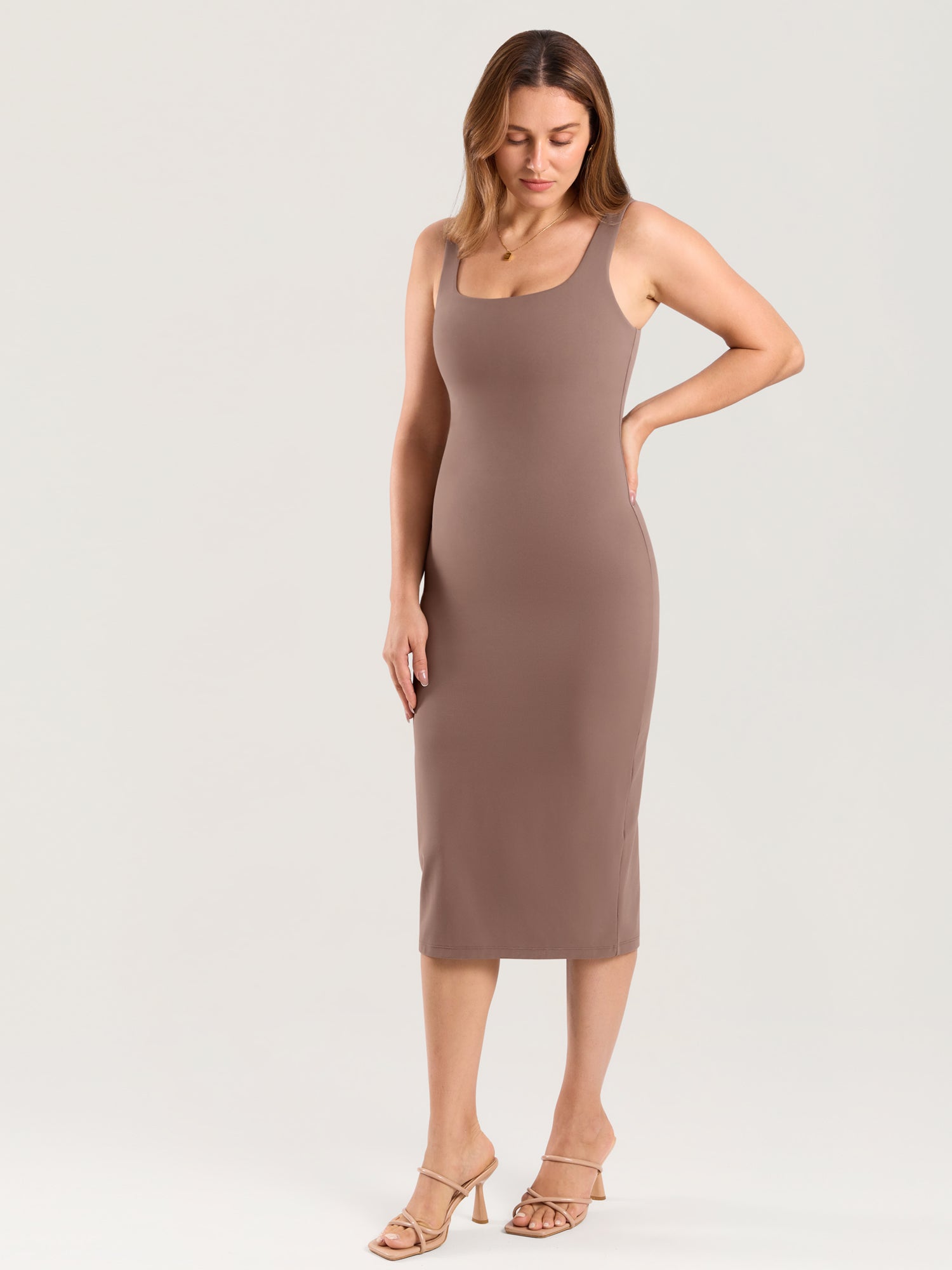 Natrelax® Bodycon Maternity Midi Dress - Back Slit Brown Purple