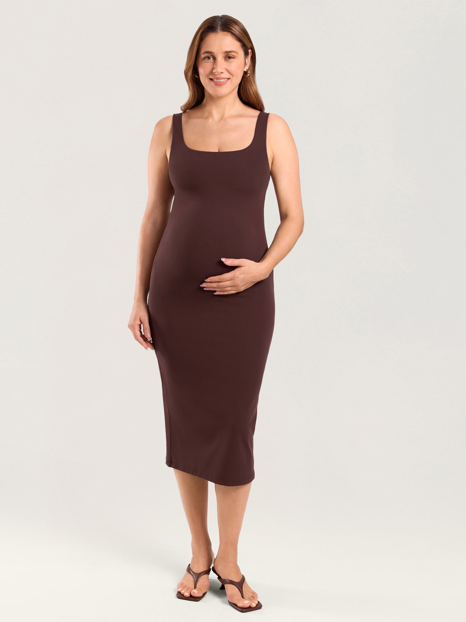 Natrelax® Bodycon Maternity Midi Dress - Back Slit Hazelnut
