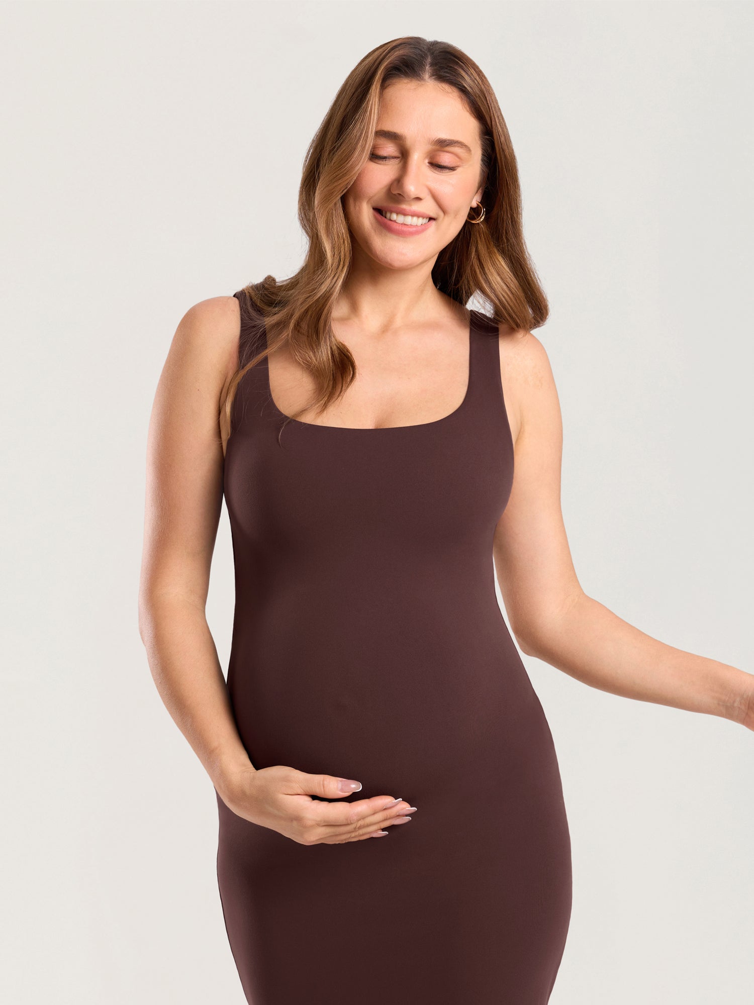 Natrelax® Bodycon Maternity Midi Dress - Back Slit Hazelnut