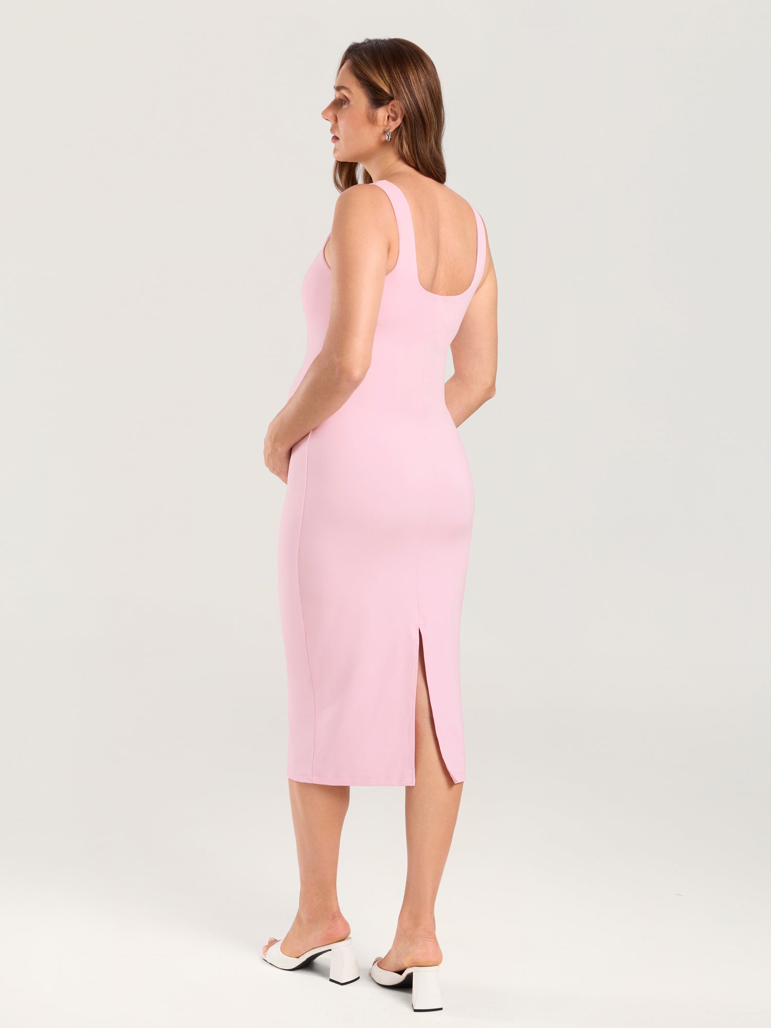 Natrelax® Bodycon Maternity Midi Dress - Back Slit Sweet Pink