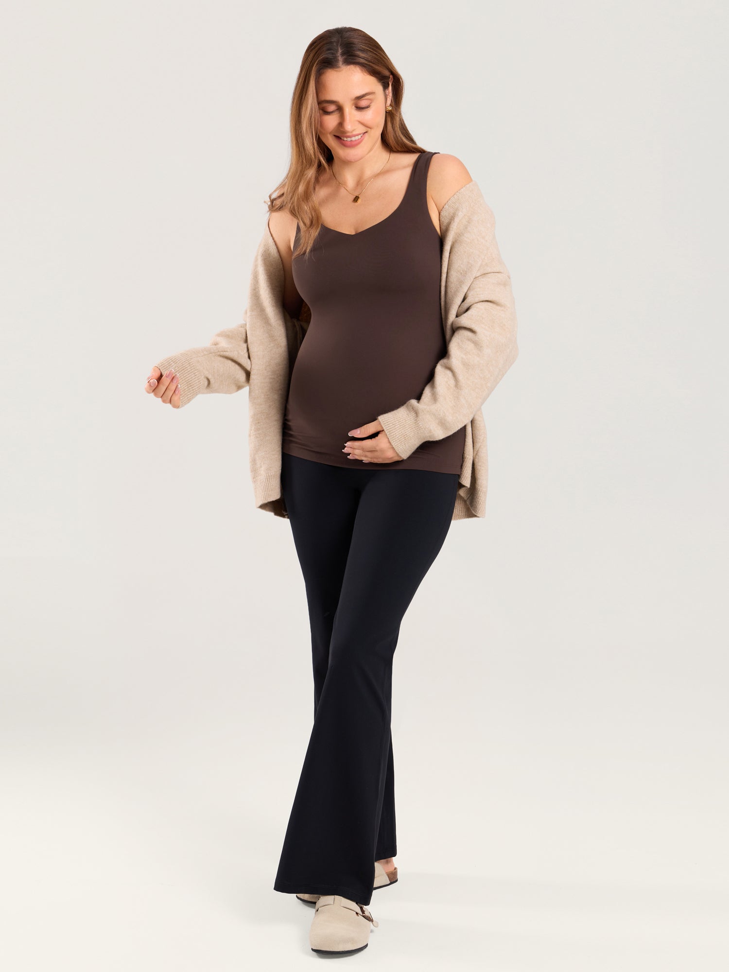 MOMANDA Naterlax® V Neck Nursing Tank Top Hot Fudge Brown
