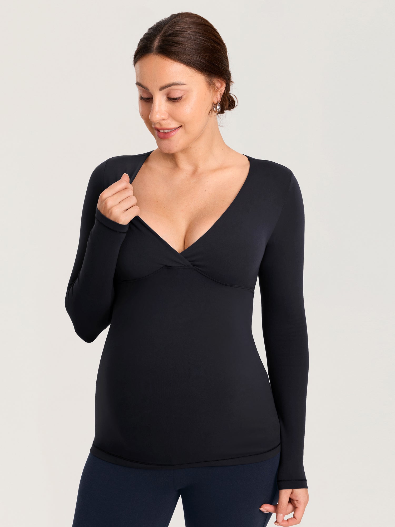 AirSoft Crossover Maternity & Nursing Top - Long Sleeves Black