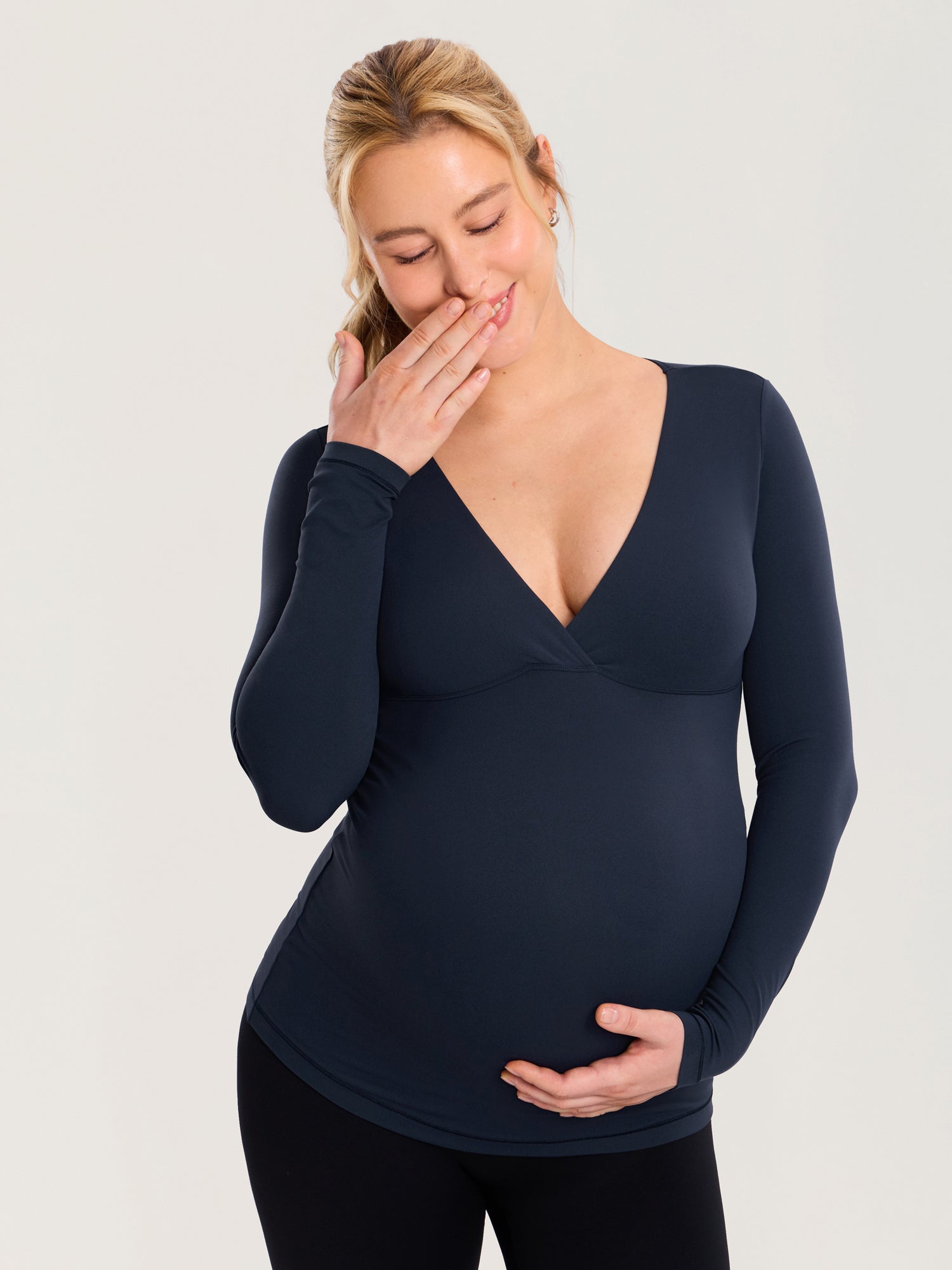 AirSoft Crossover Maternity & Nursing Top - Long Sleeves Twilight Blue