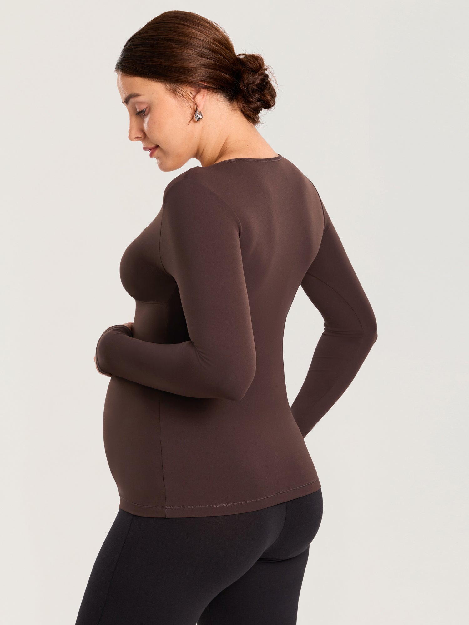 AirSoft Crossover Maternity & Nursing Top - Long Sleeves Hot Fudge Brown