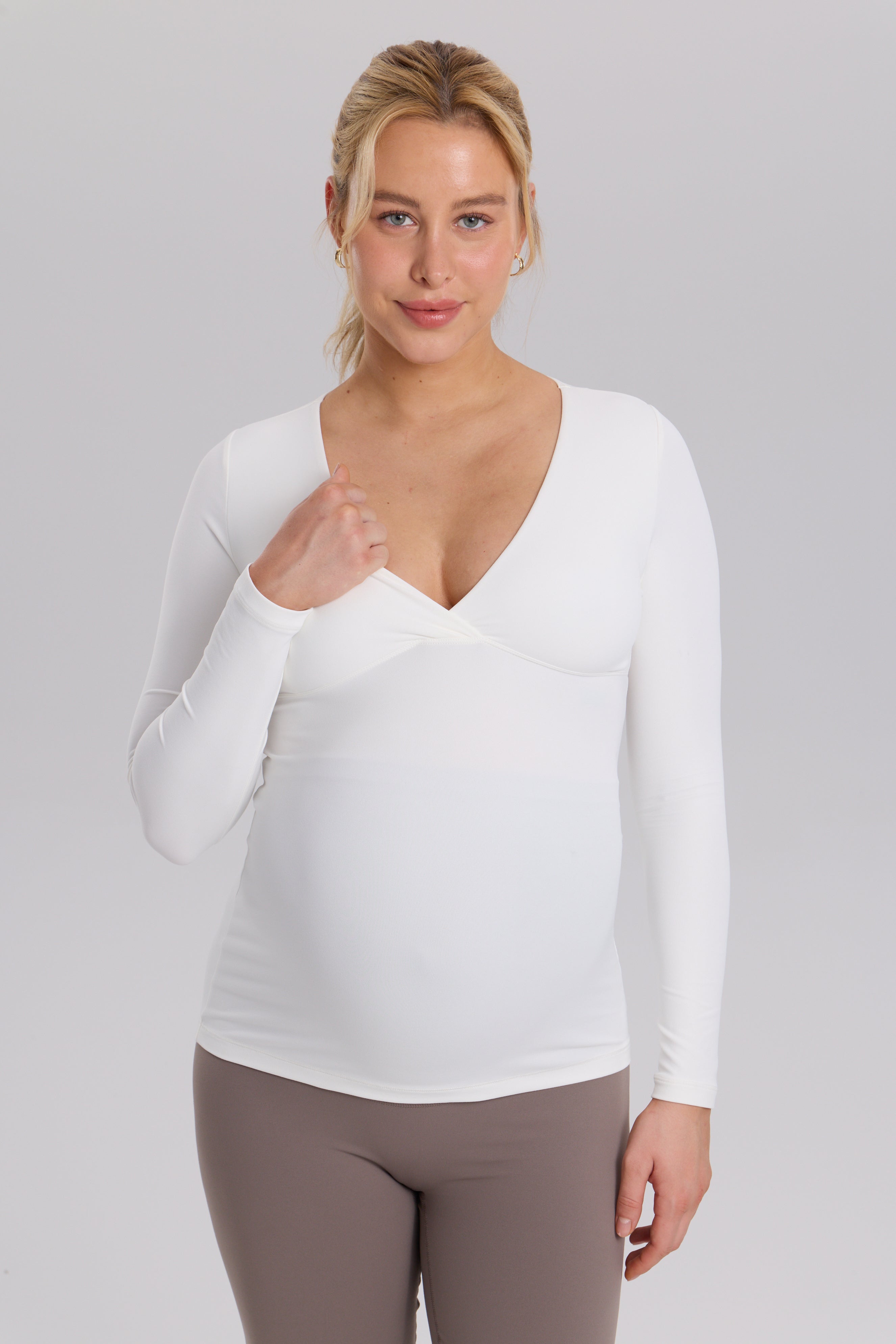 AirSoft Crossover Maternity & Nursing Top - Long Sleeves Iceland White