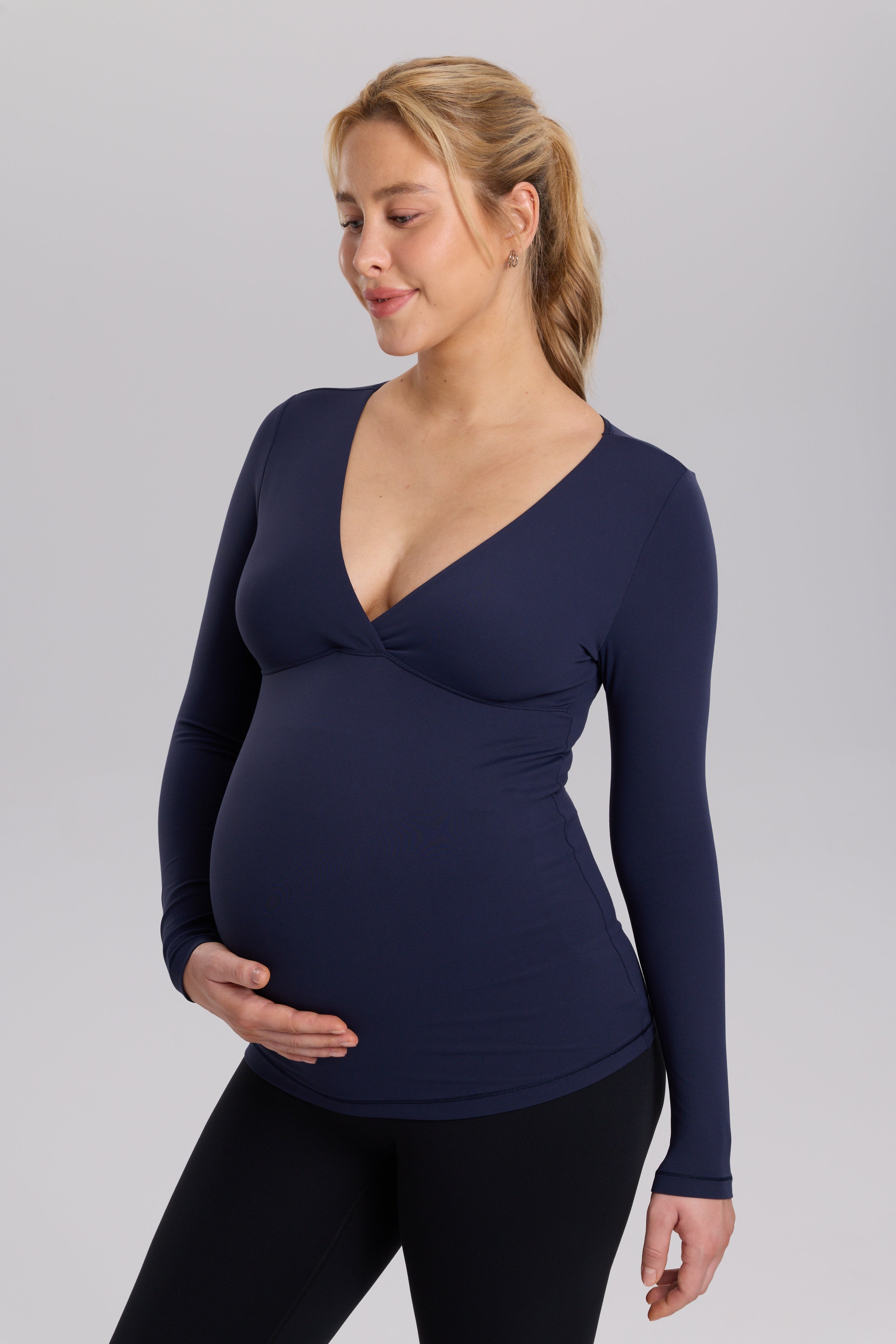 AirSoft Crossover Maternity & Nursing Top - Long Sleeves Twilight Blue