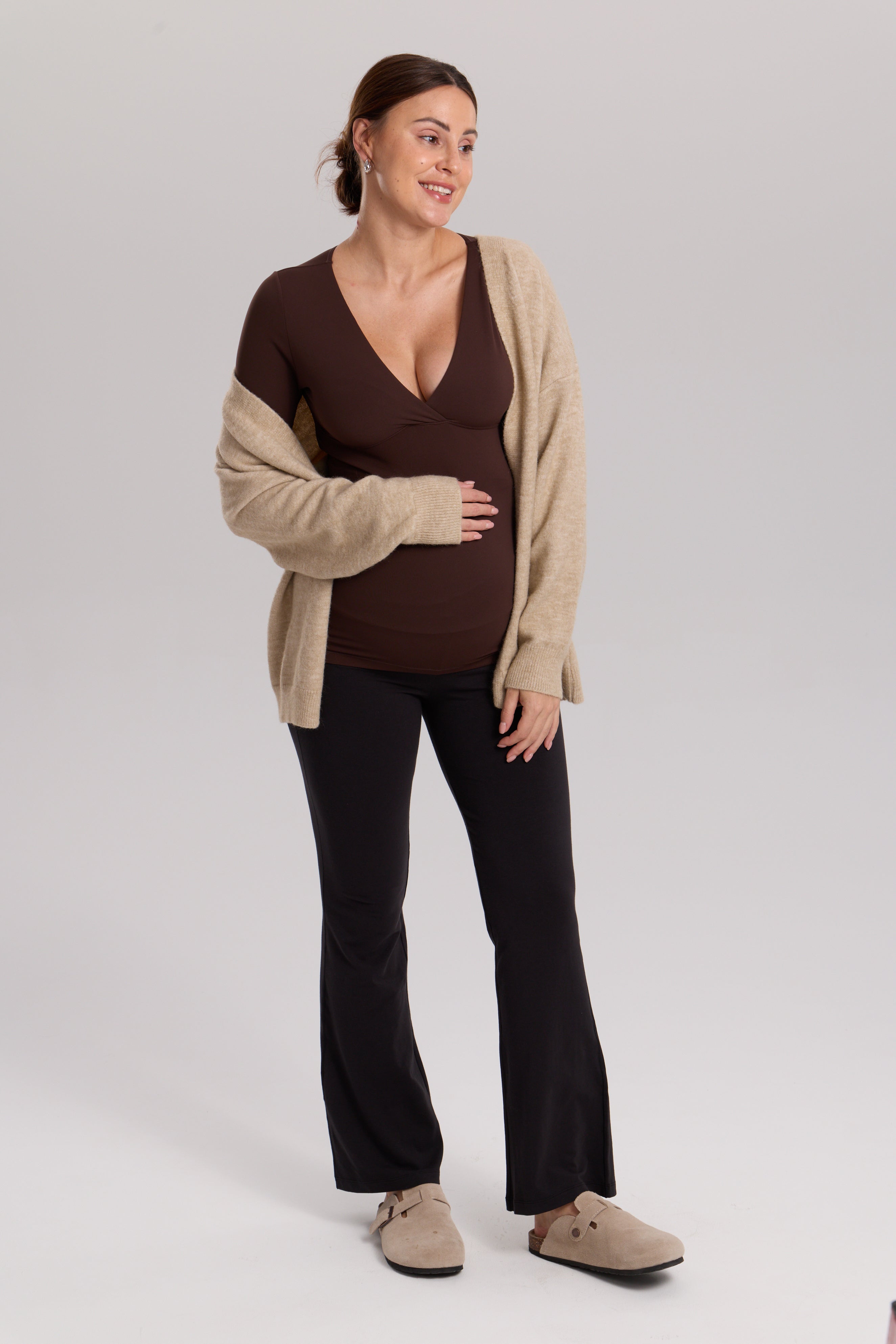 AirSoft Crossover Maternity & Nursing Top - Long Sleeves Hot Fudge Brown