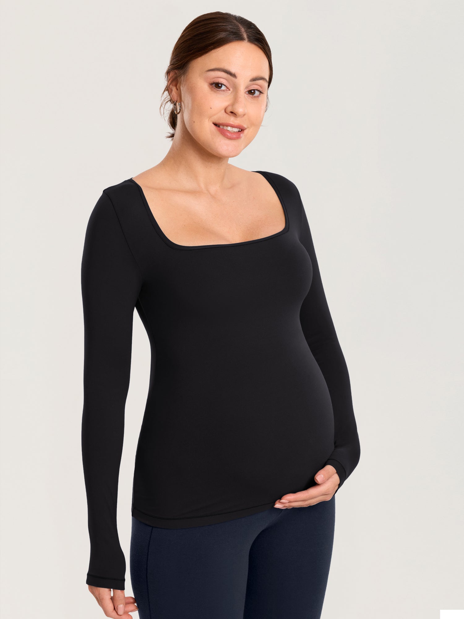 AirSoft Square Neck Maternity Top - Long Sleeves Black