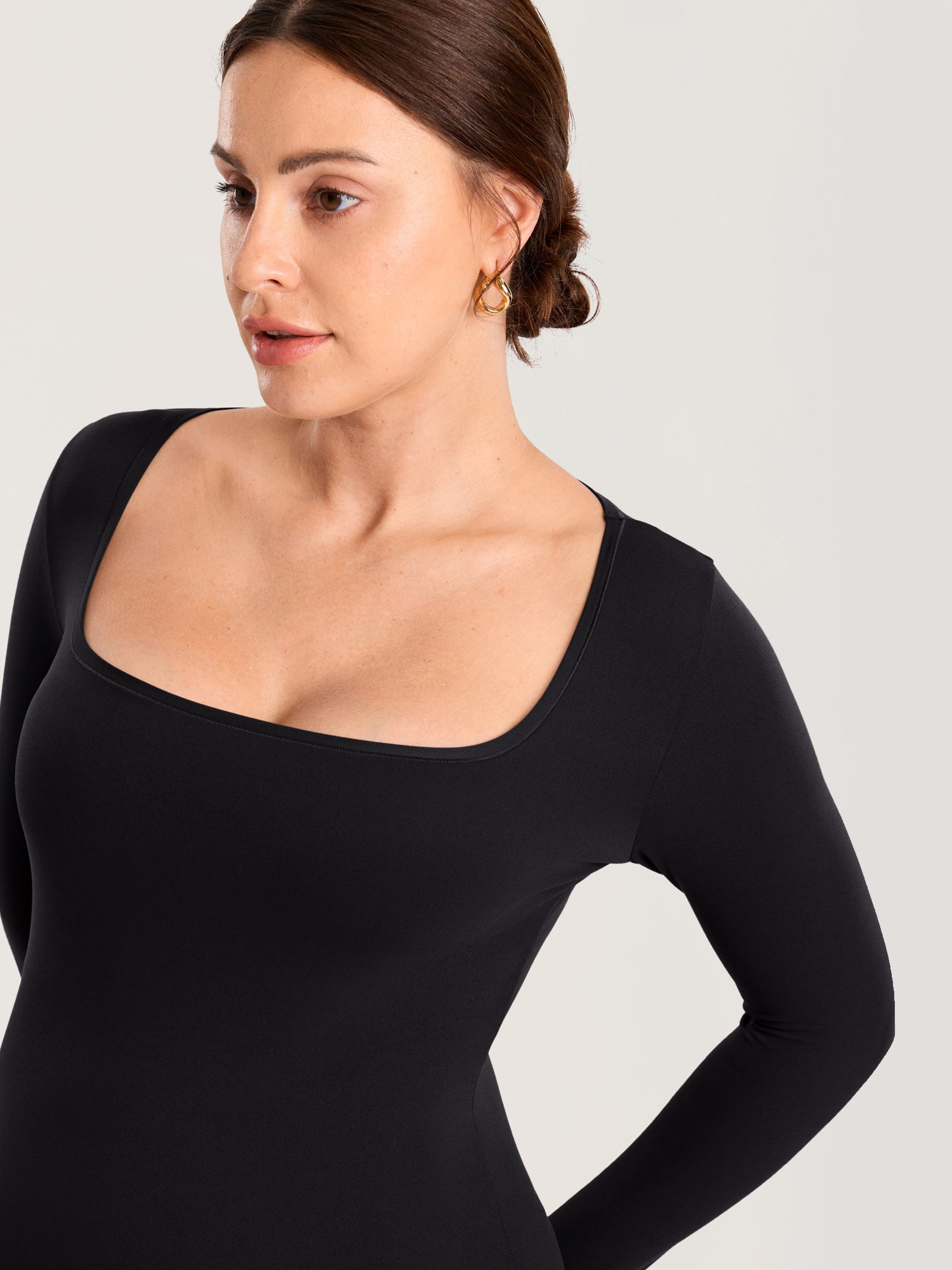 AirSoft Square Neck Maternity Top - Long Sleeves Black
