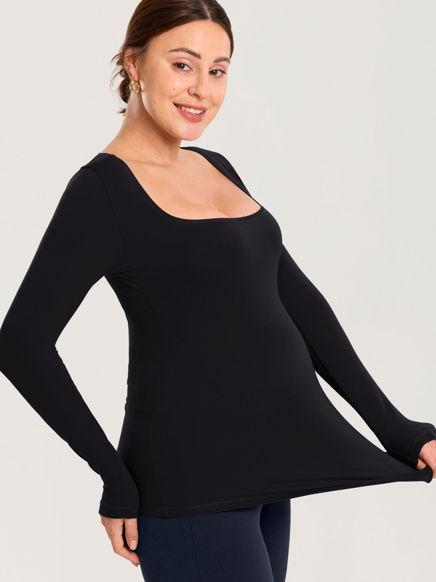 AirSoft Square Neck Maternity Top - Long Sleeves Black