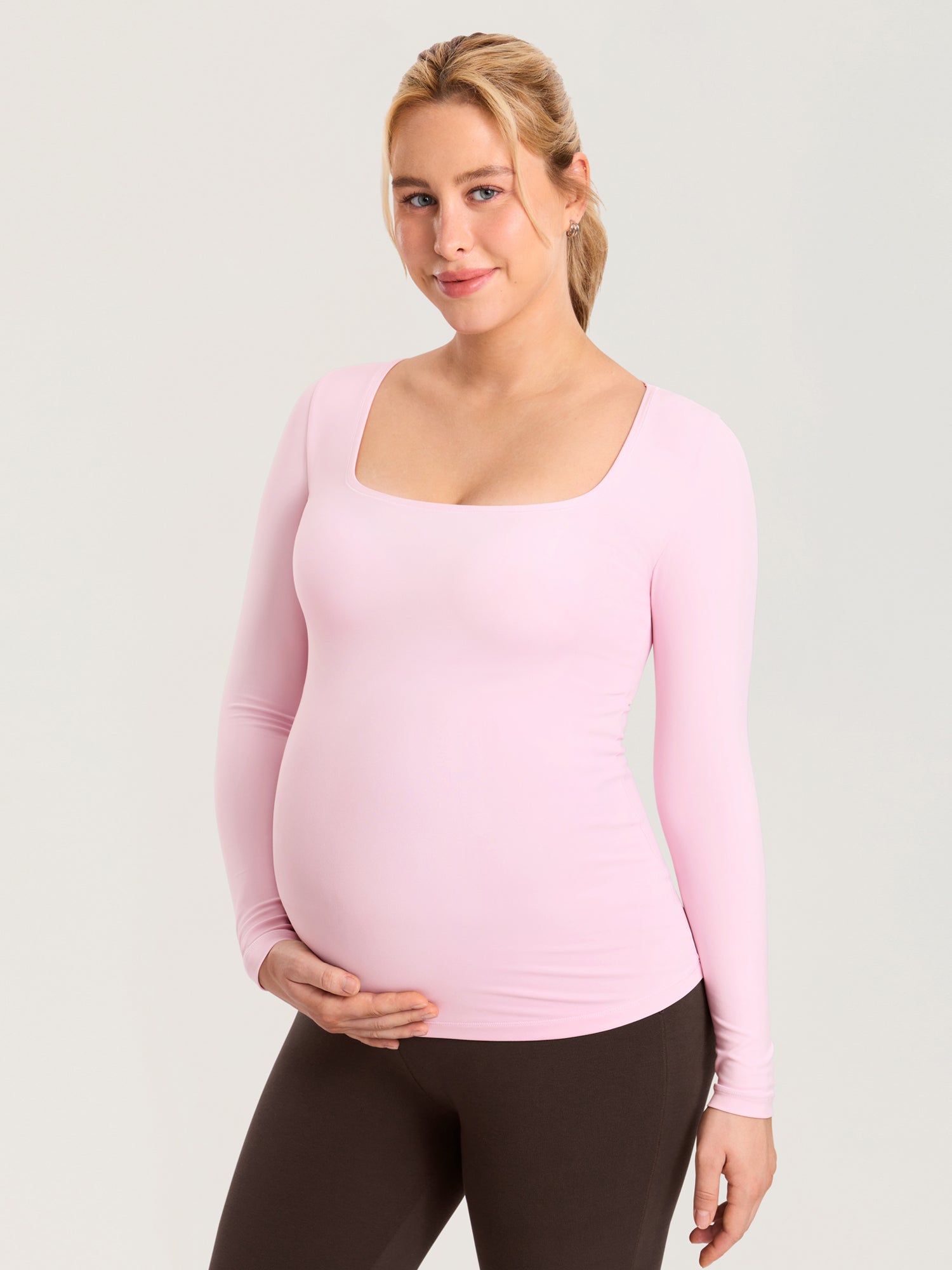 AirSoft Square Neck Maternity Top - Long Sleeves Sweet Pink