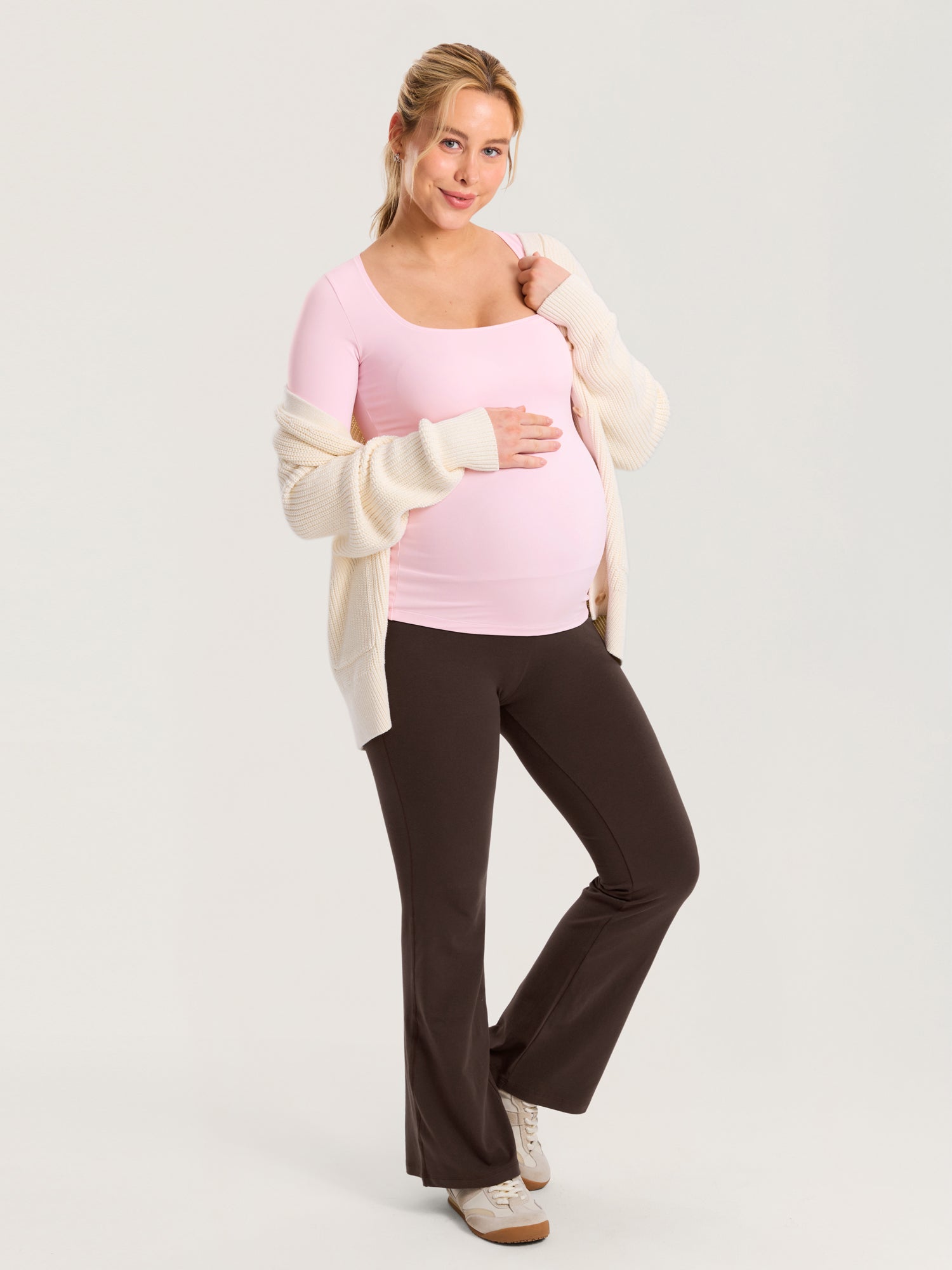 AirSoft Square Neck Maternity Top - Long Sleeves Sweet Pink