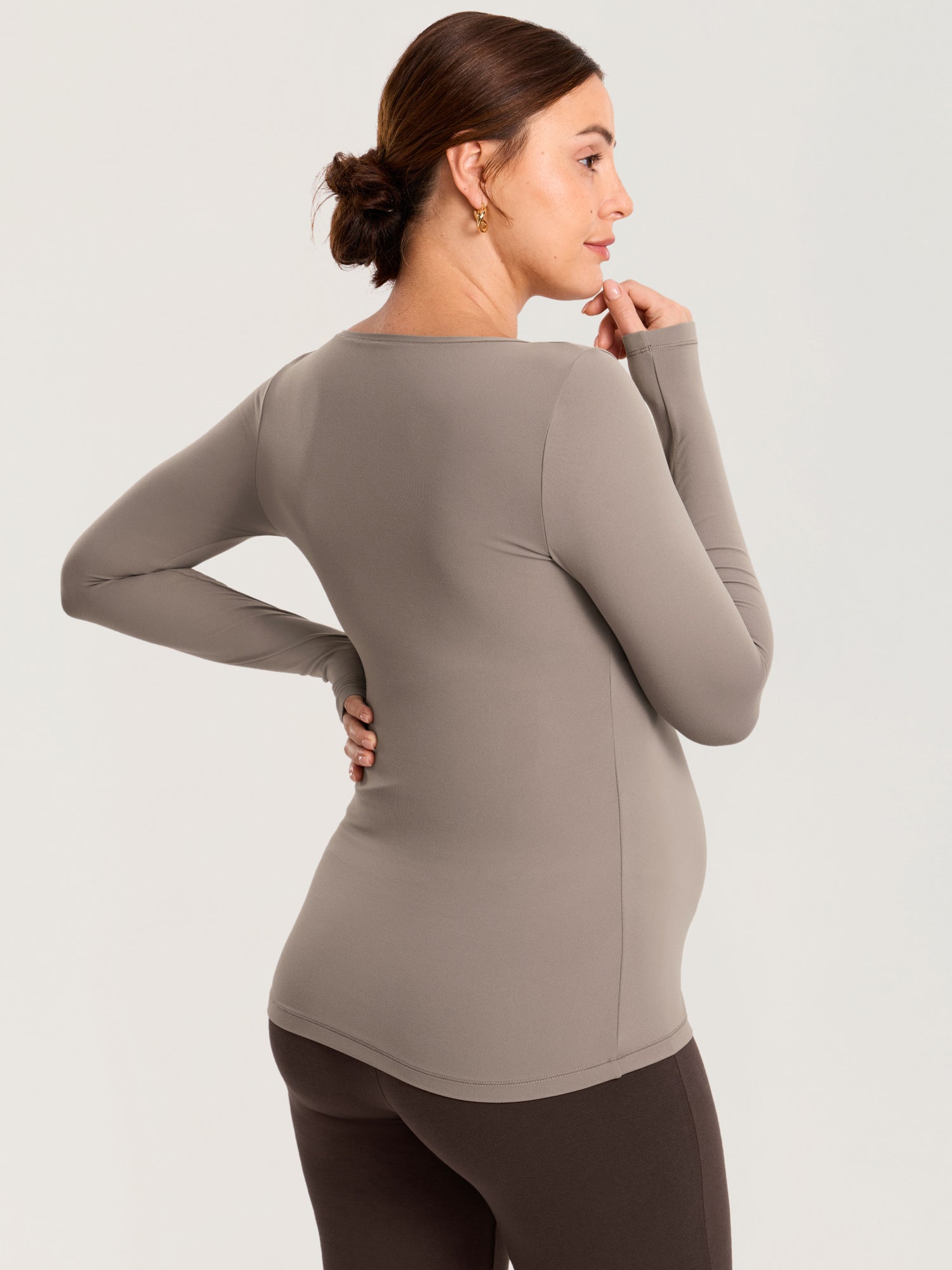 AirSoft Square Neck Maternity Top - Long Sleeves Khaki Taupe