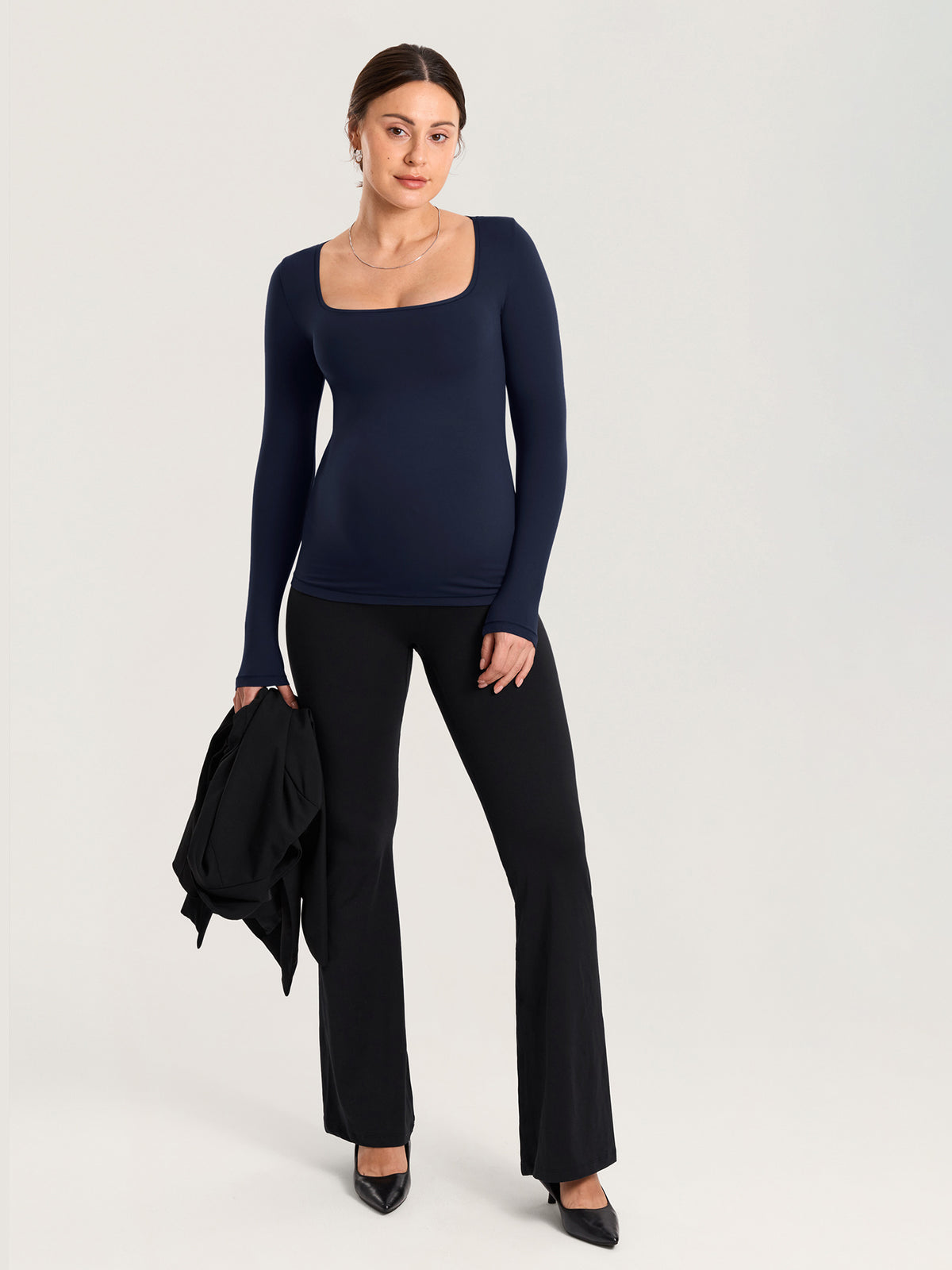 AirSoft Square Neck Maternity Top - Long Sleeves Deep Ocean Blue