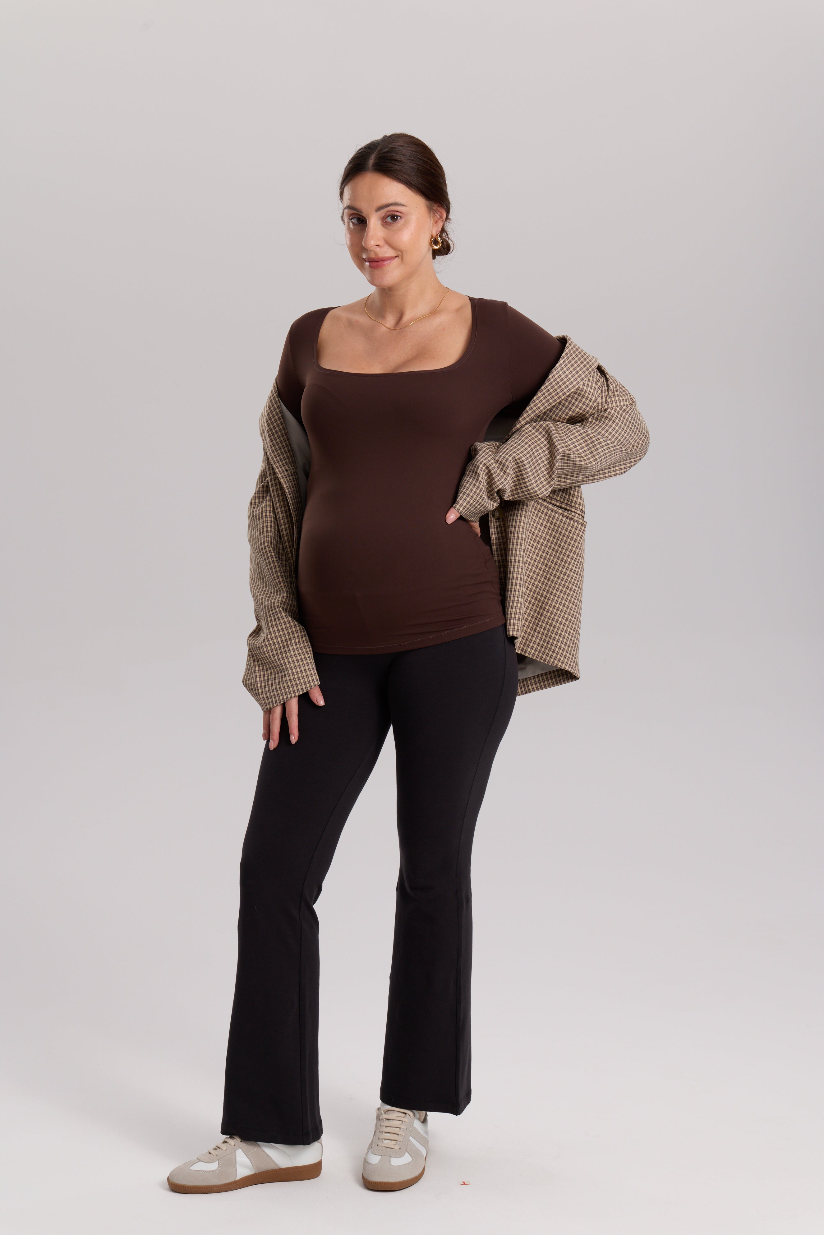 AirSoft Square Neck Maternity Top - Long Sleeves Hot Fudge Brown