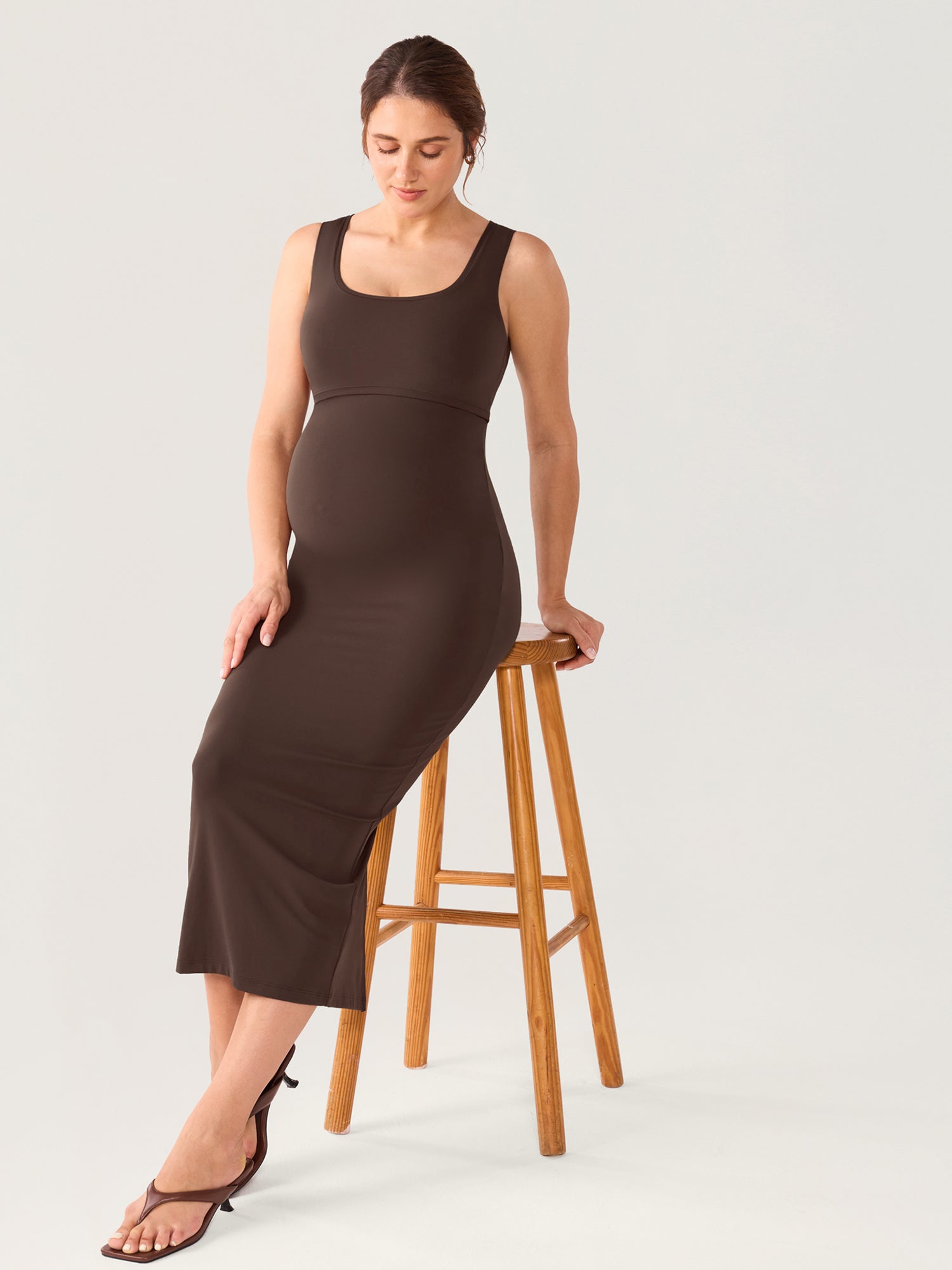 maxi dress when pregnant Natrelax Hidden Crossover Babycon Maxi Dress / Clay Brown / XS