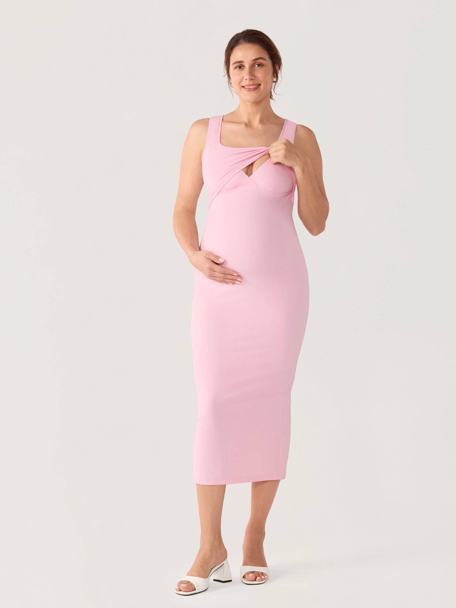 maxi dress for pregnant women Hatch Collection The Softest Rib Side Seam Nursing Maxi Dress in White