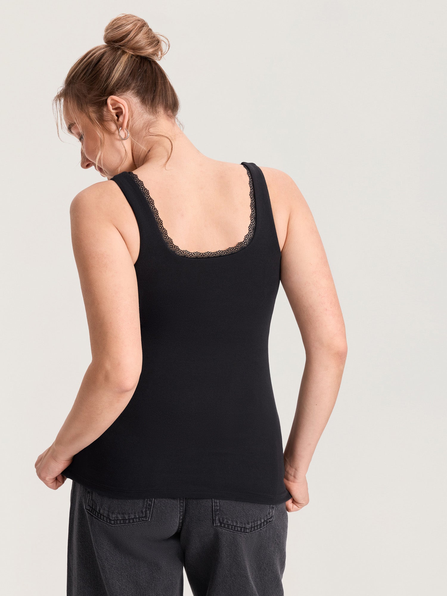 Cotton Rib Lace Trim Maternity Tank Top Black