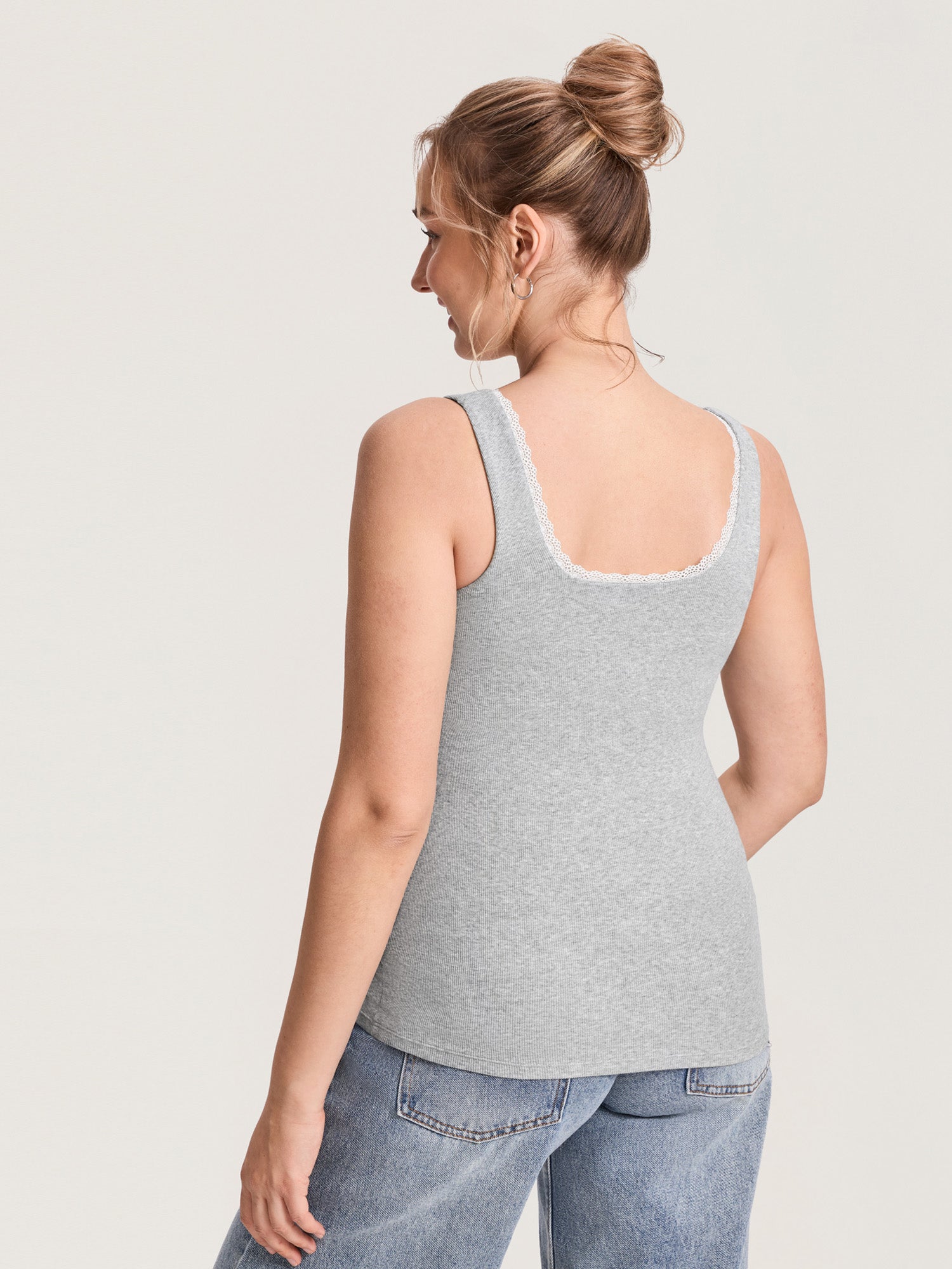 Cotton Rib Lace Trim Maternity Tank Top Classic Heather
