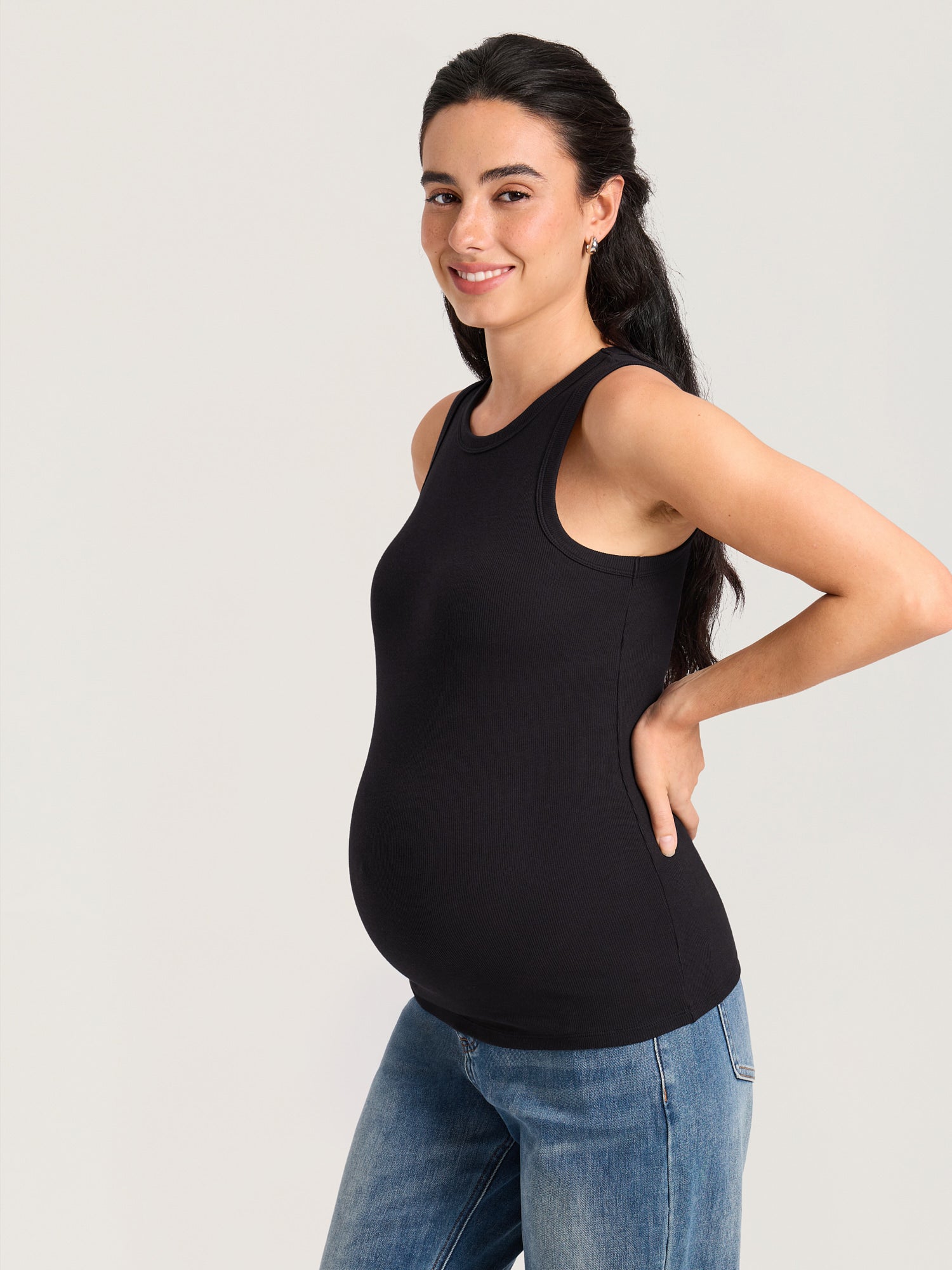 Cotton Rib Crew Neck Maternity Tank Top